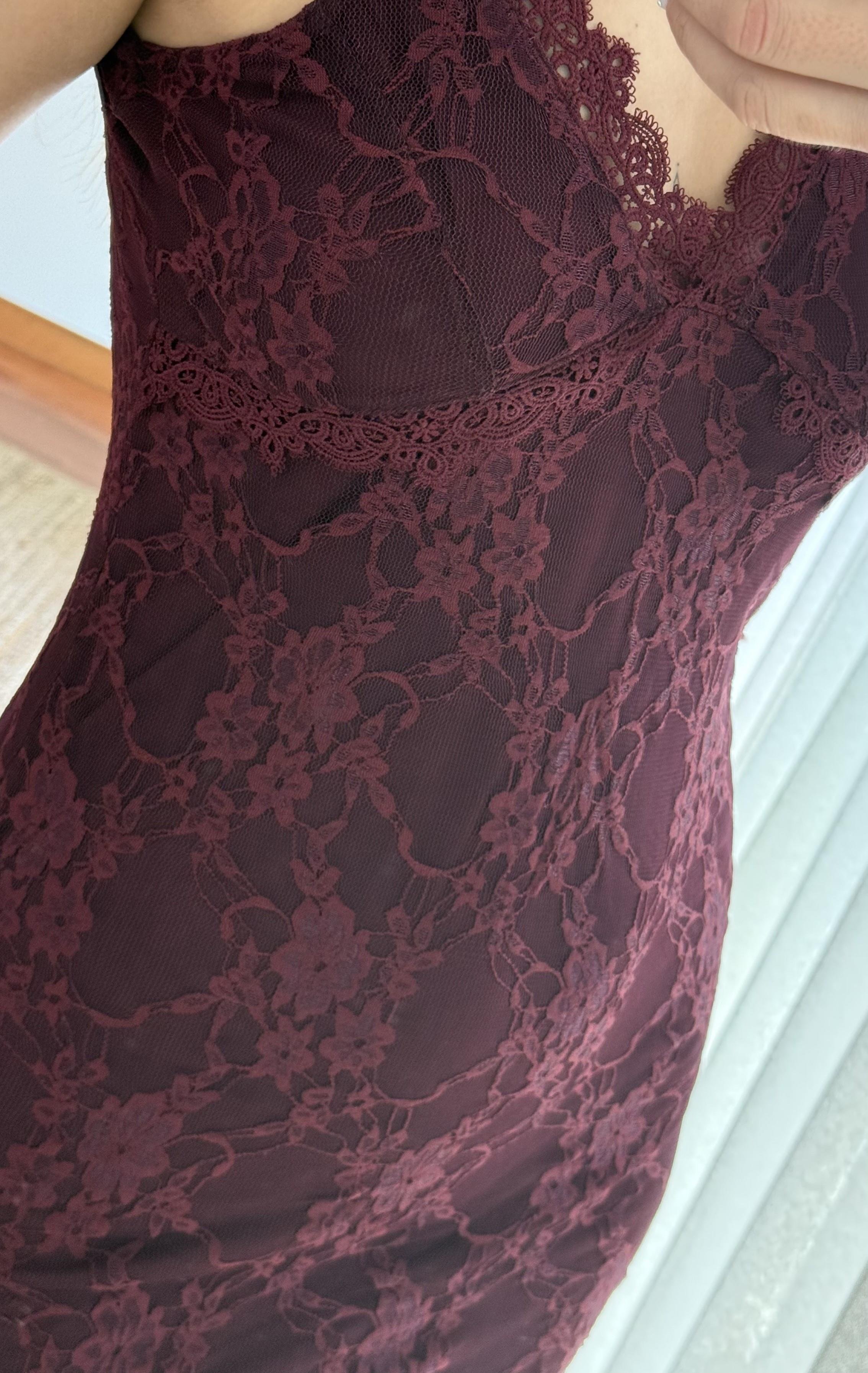 Dantel Detay Astarlı elbise-Bordo