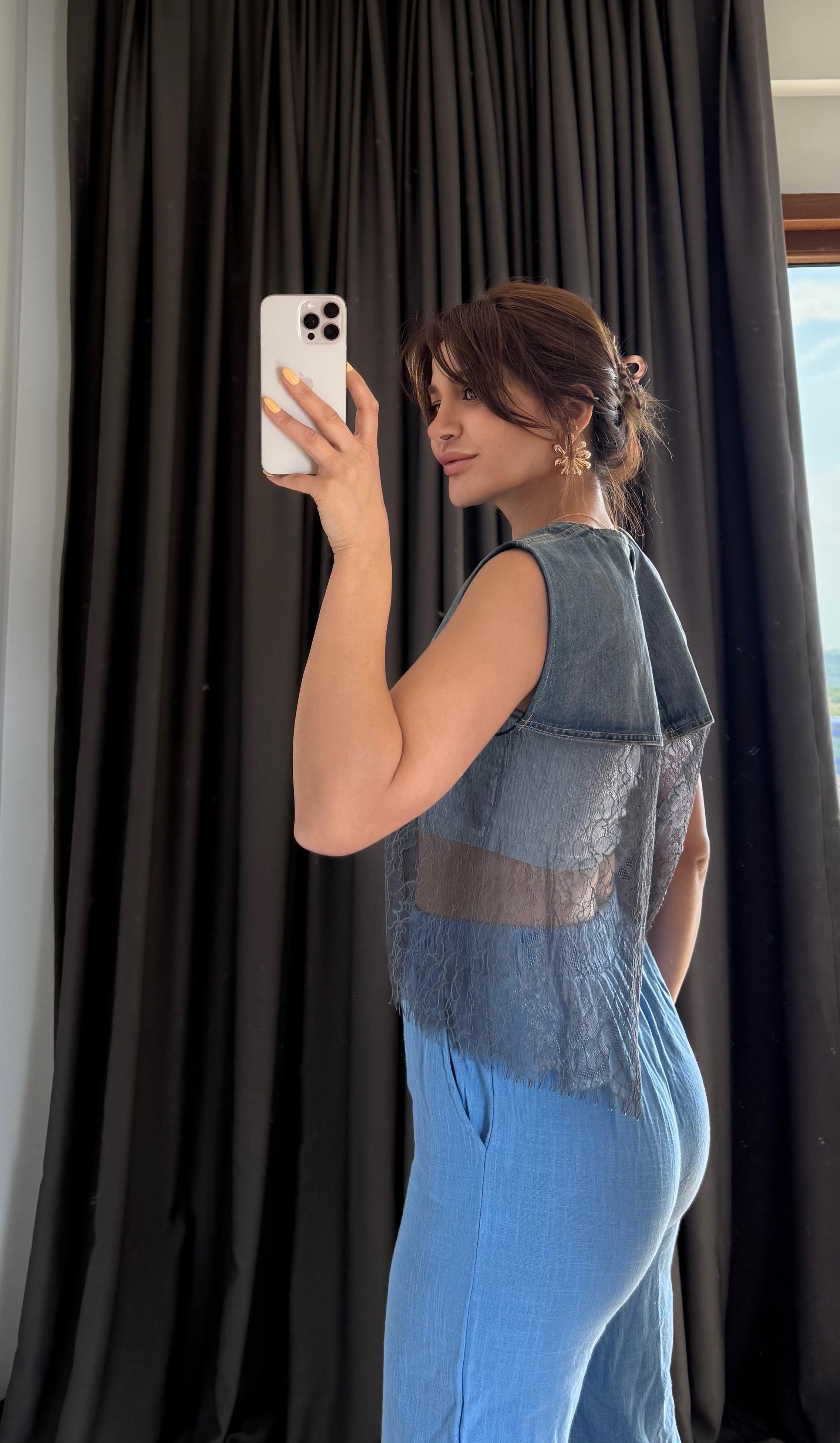 Denim Dantel Detaylı Yelek
