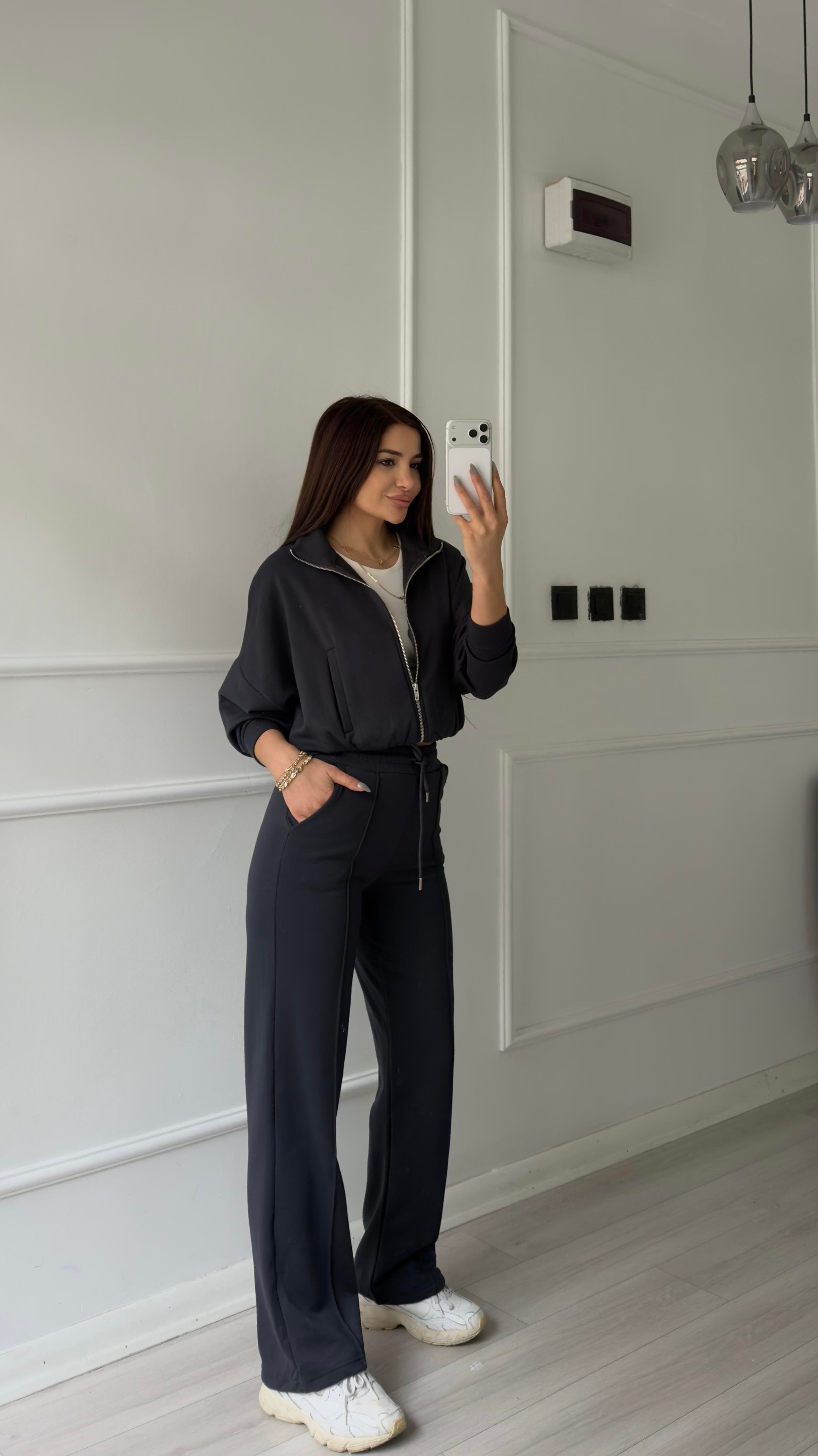 Fermuarlı Sweatshirt 2li Takım-Antrasit