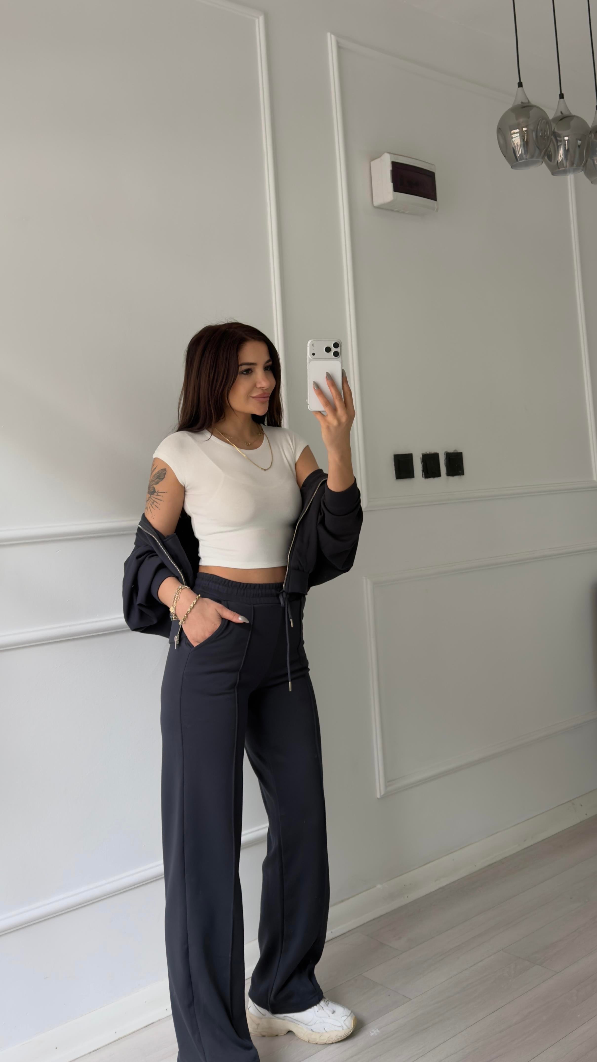 Fermuarlı Sweatshirt 2li Takım-Antrasit