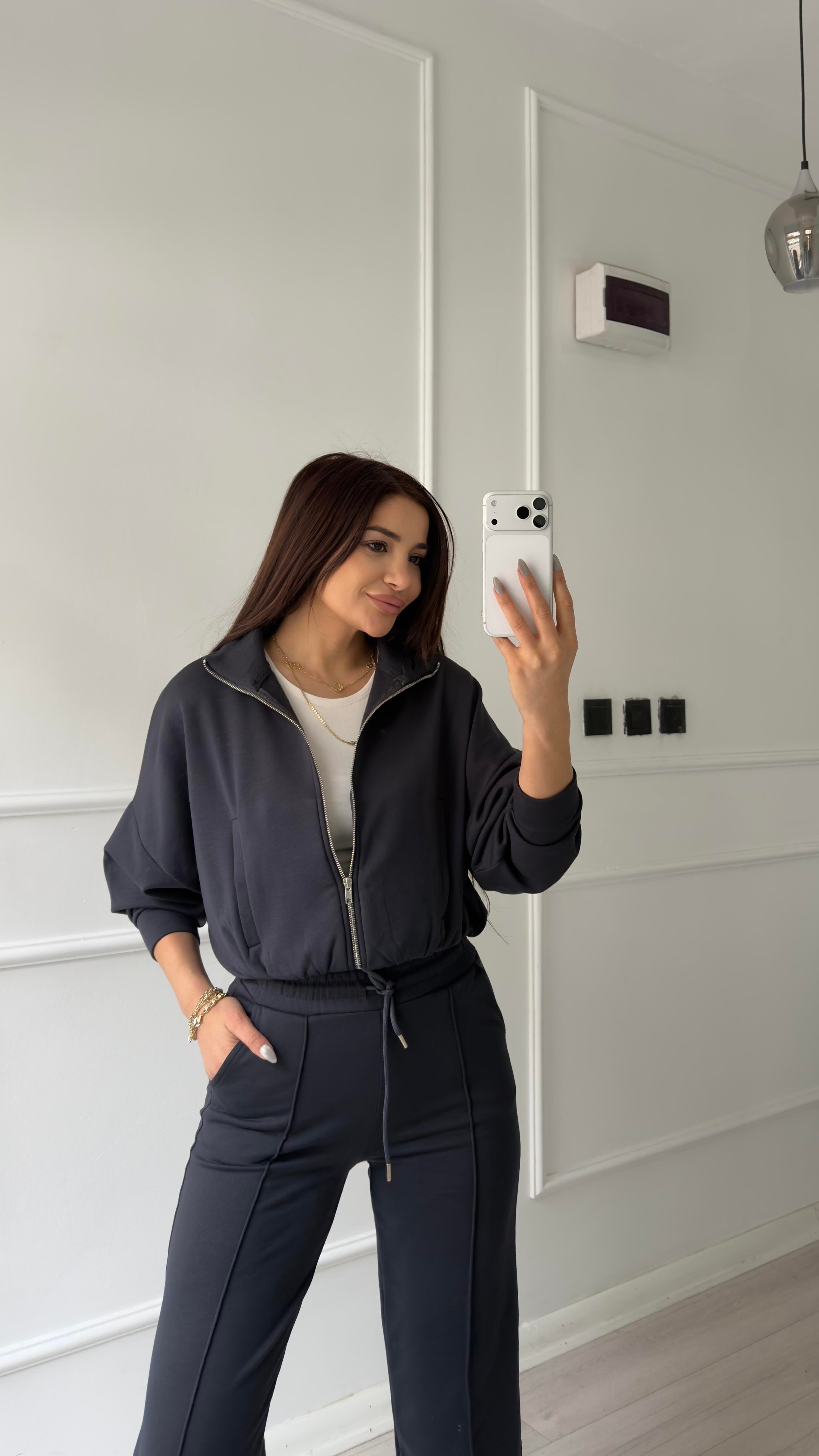 Fermuarlı Sweatshirt 2li Takım-Antrasit