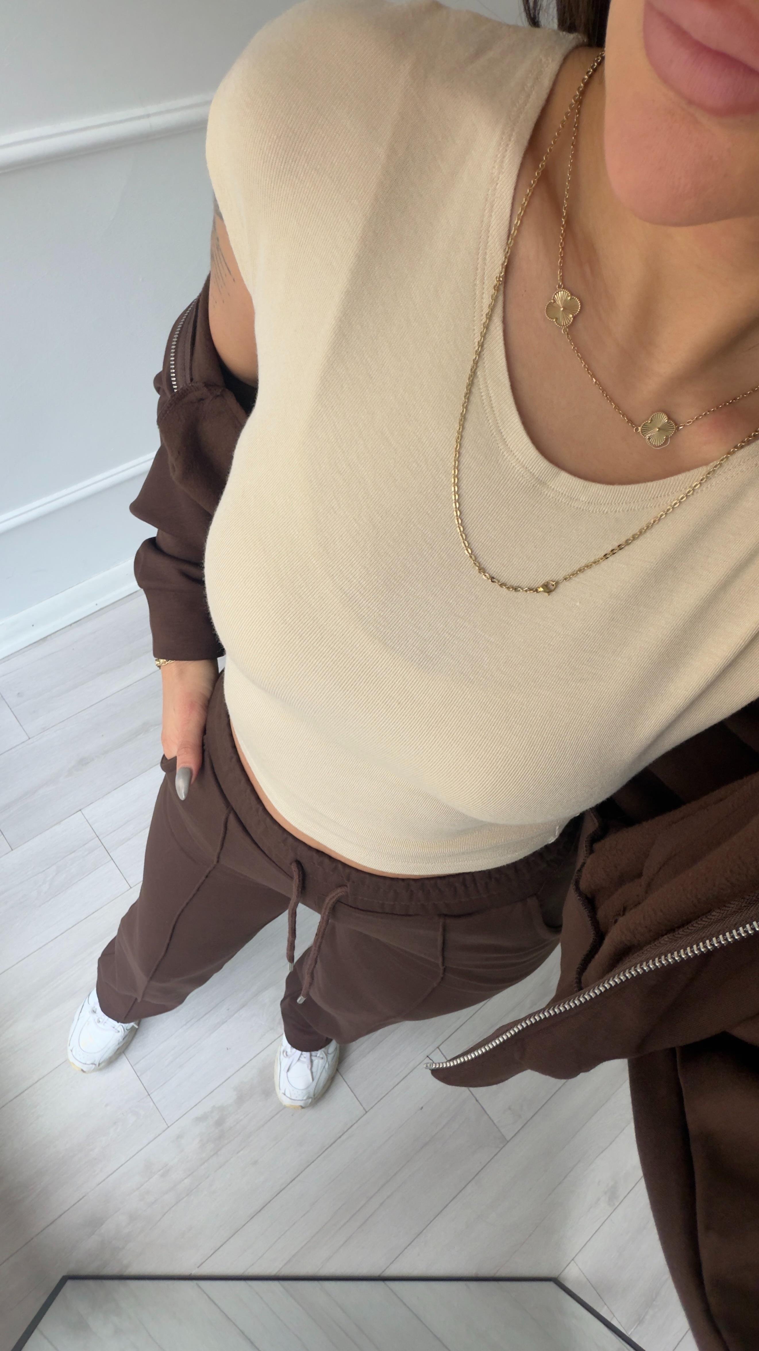 Fermuarlı Sweatshirt 2li Takım-Kahve