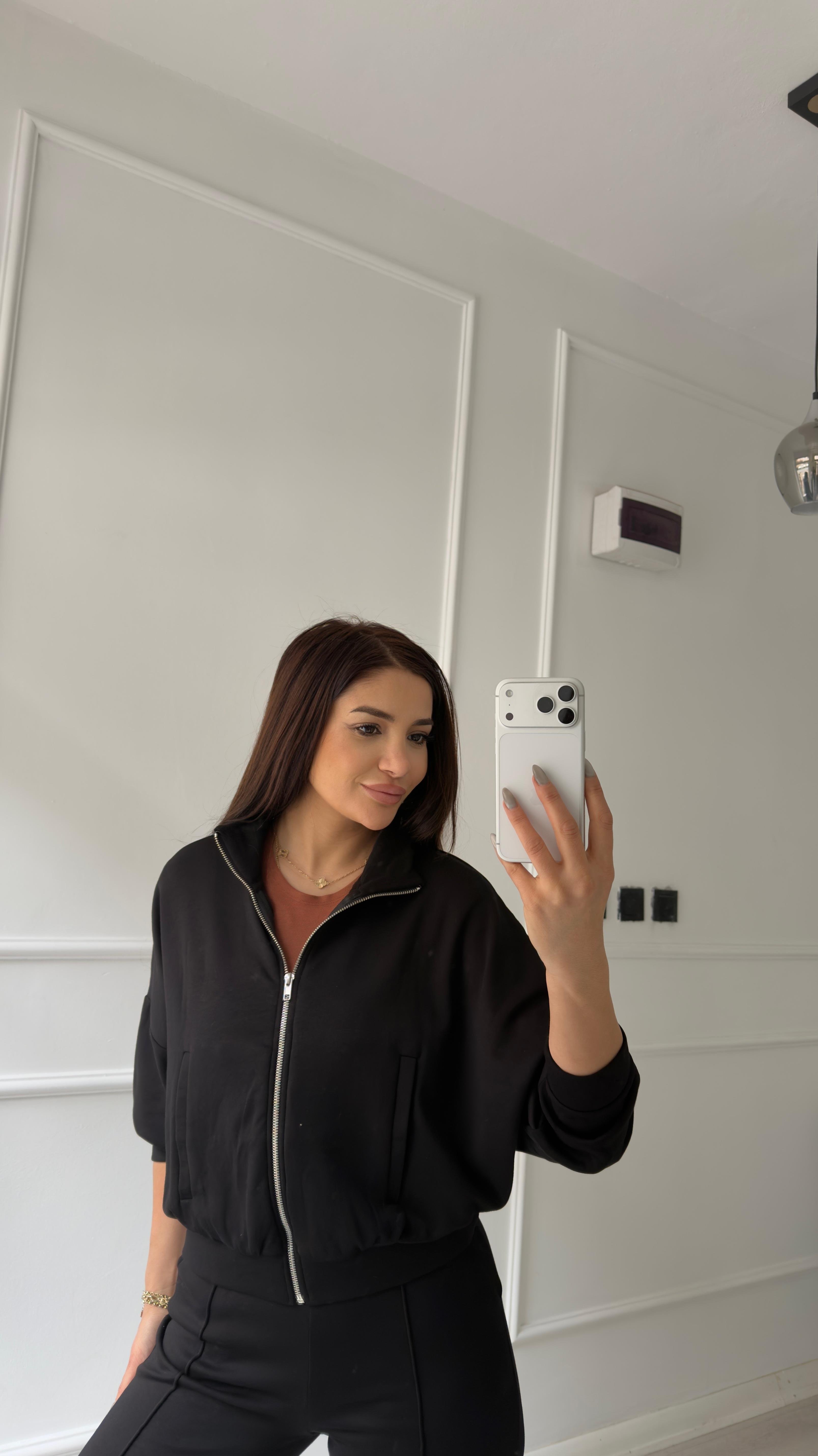 Fermuarlı Sweatshirt 2li Takım -Siyah
