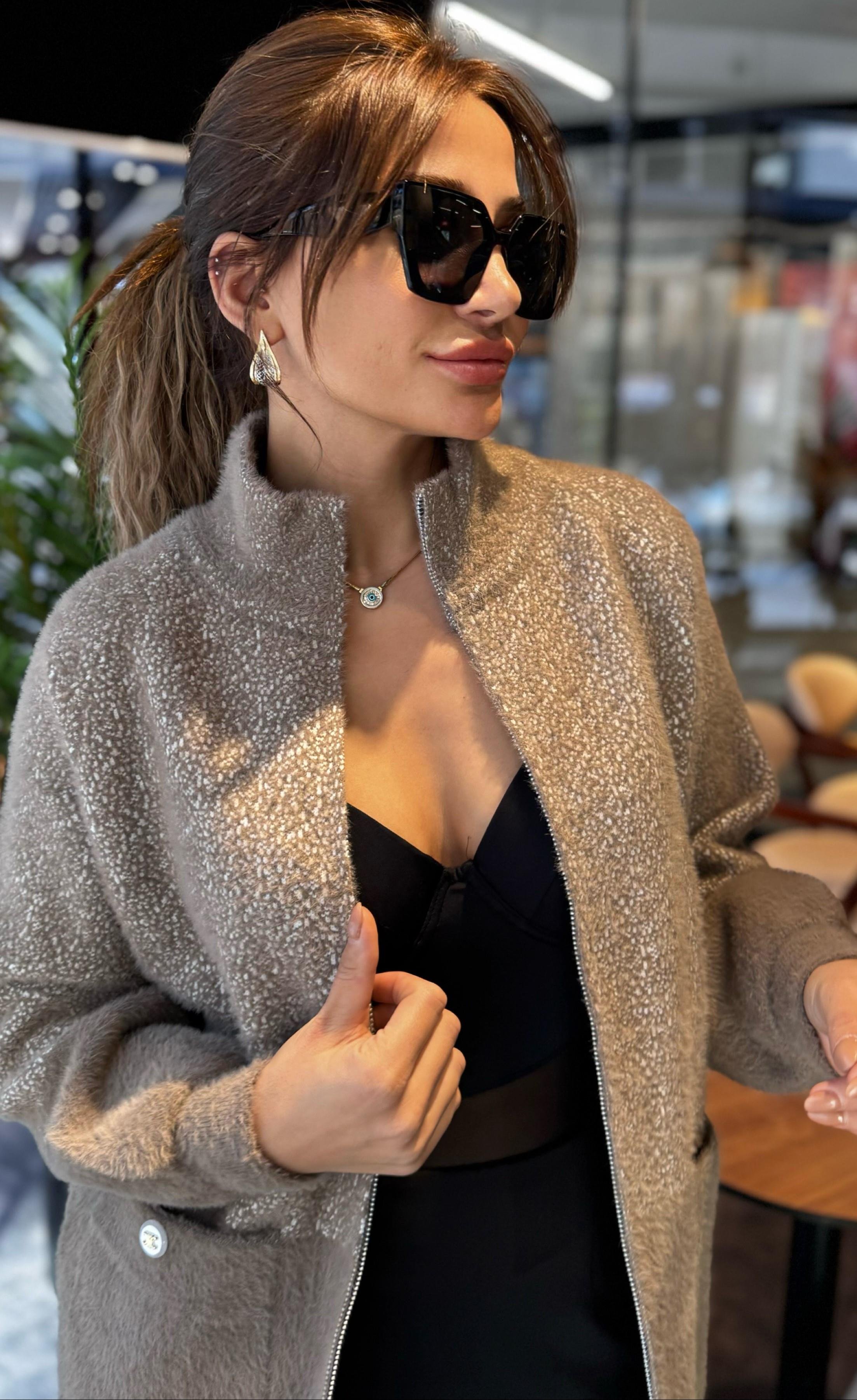 Fermuarlı Yumoş Ceket -Camel