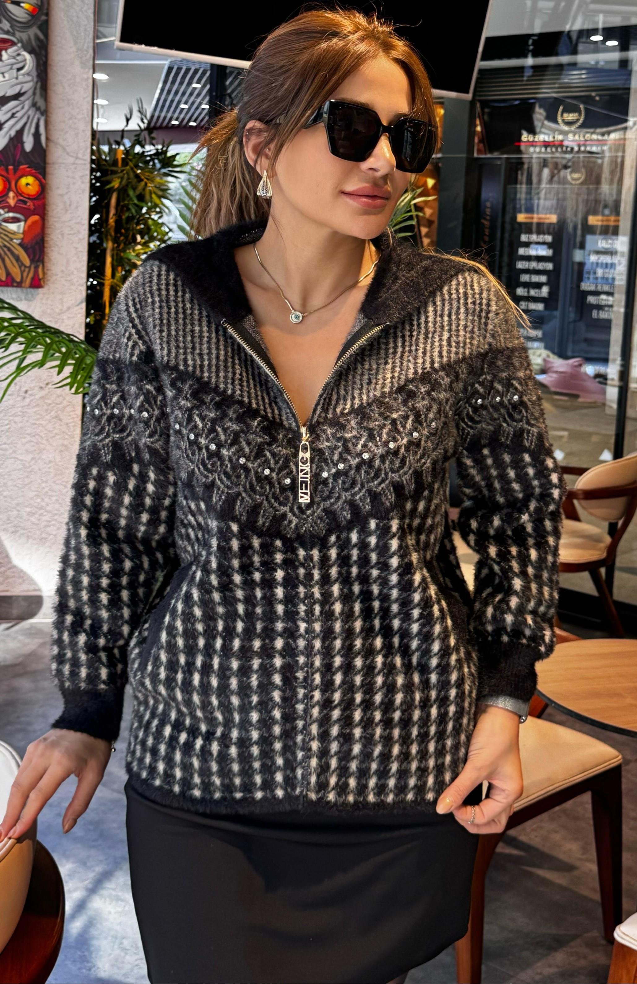 Fermuarlı Yumoş Ceket Kapşonlu -Siyah