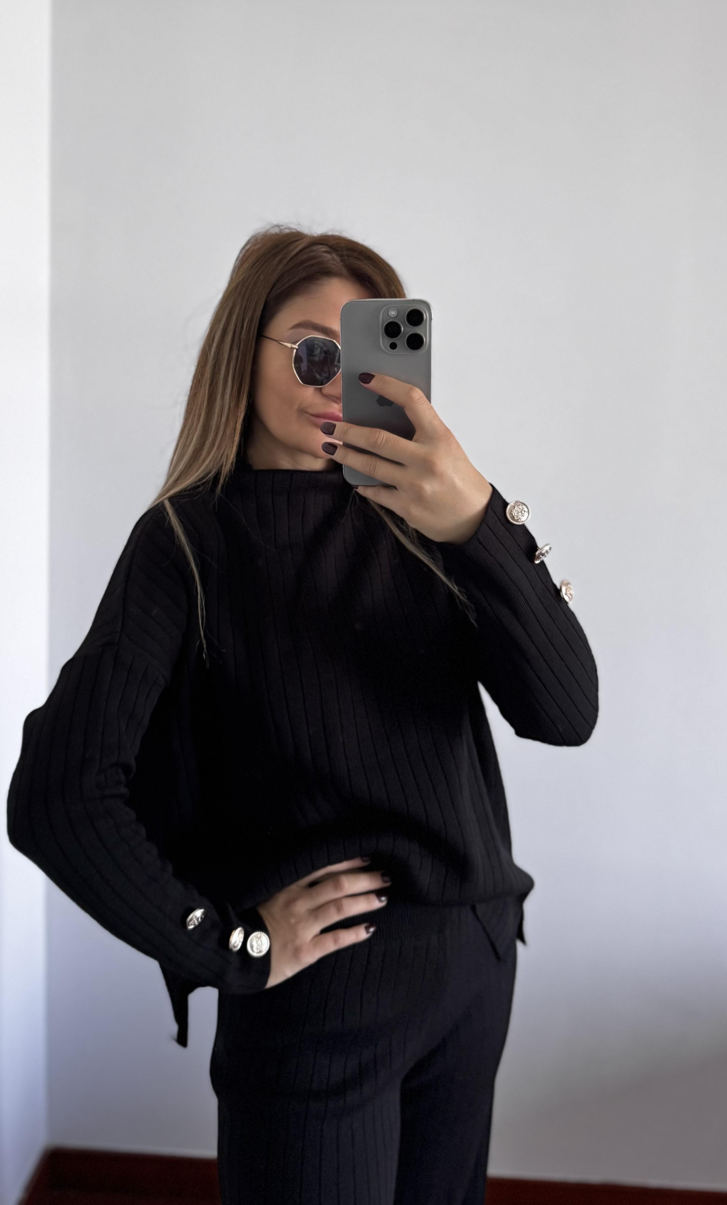 Fitilli Trend Triko Takım Standart-Siyah