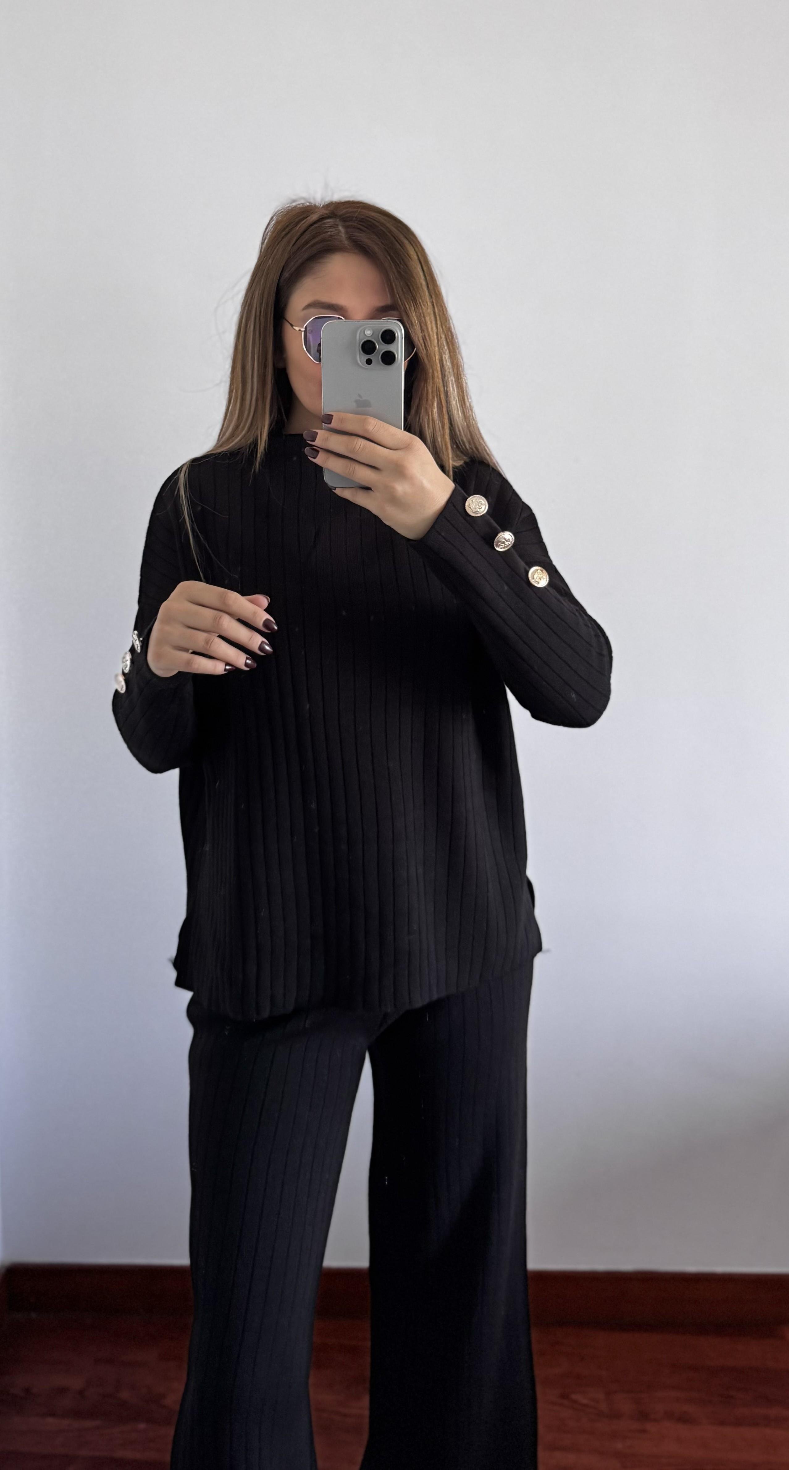 Fitilli Trend Triko Takım Standart-Siyah