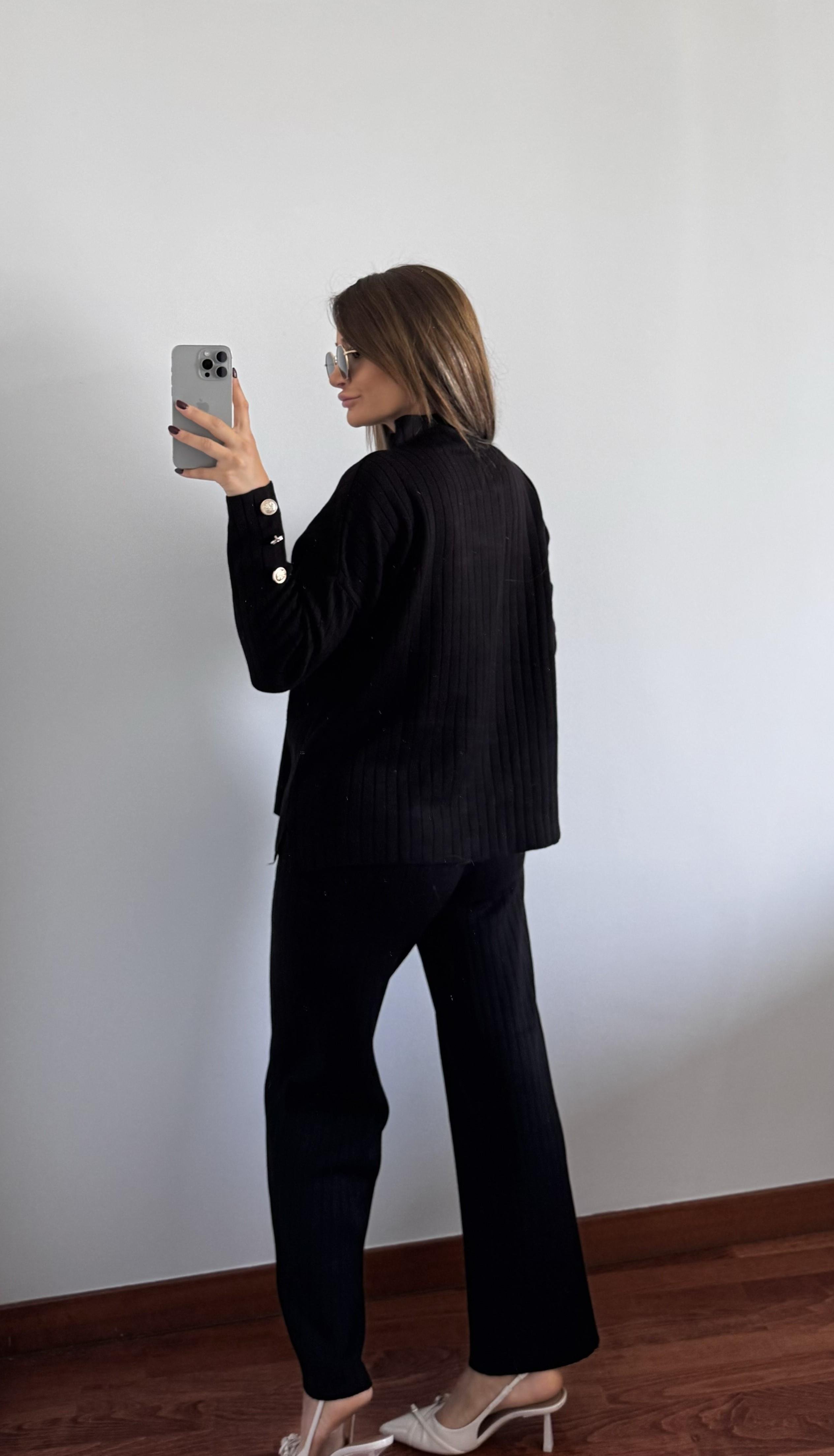 Fitilli Trend Triko Takım Standart-Siyah