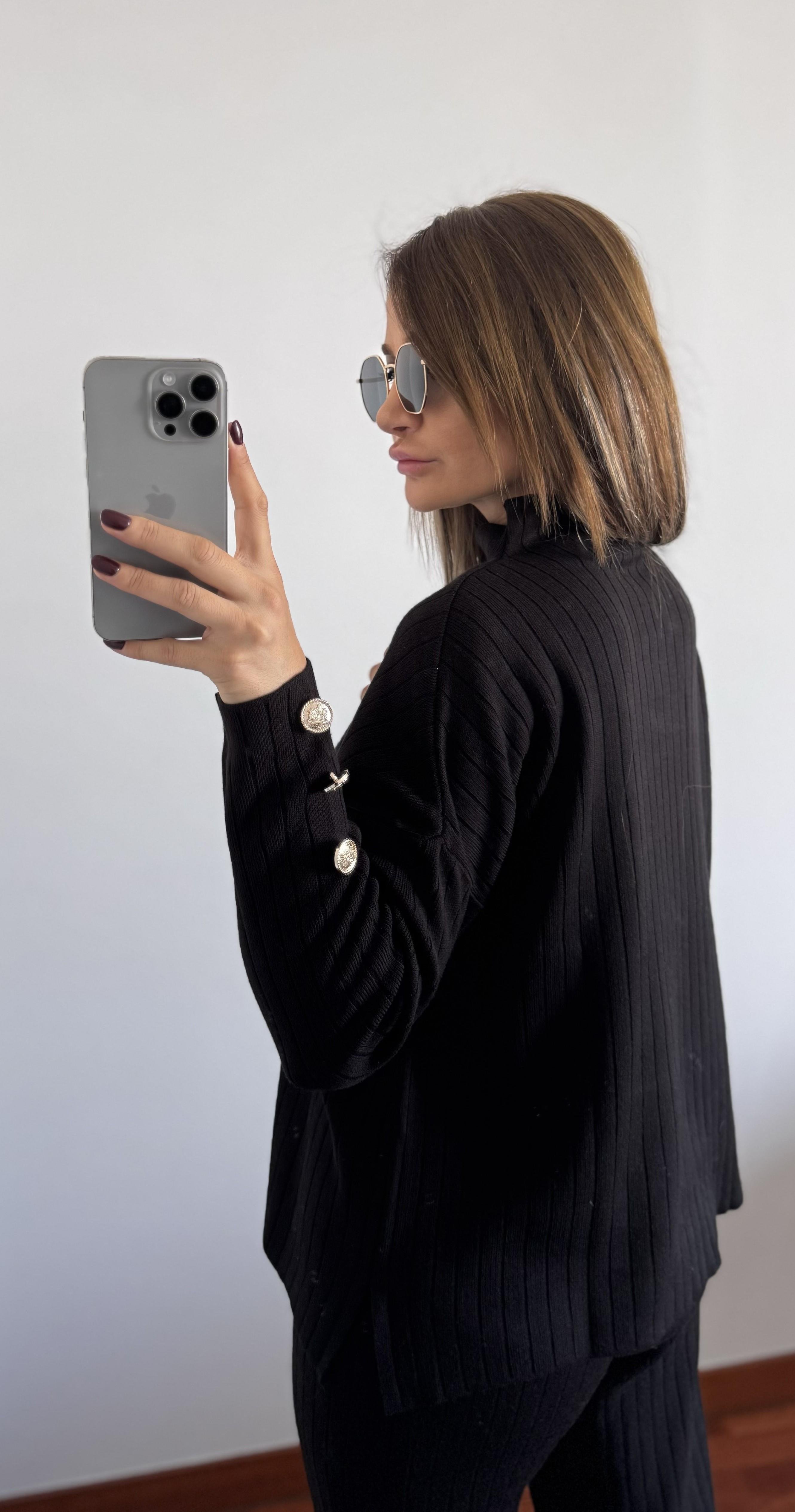 Fitilli Trend Triko Takım Standart-Siyah