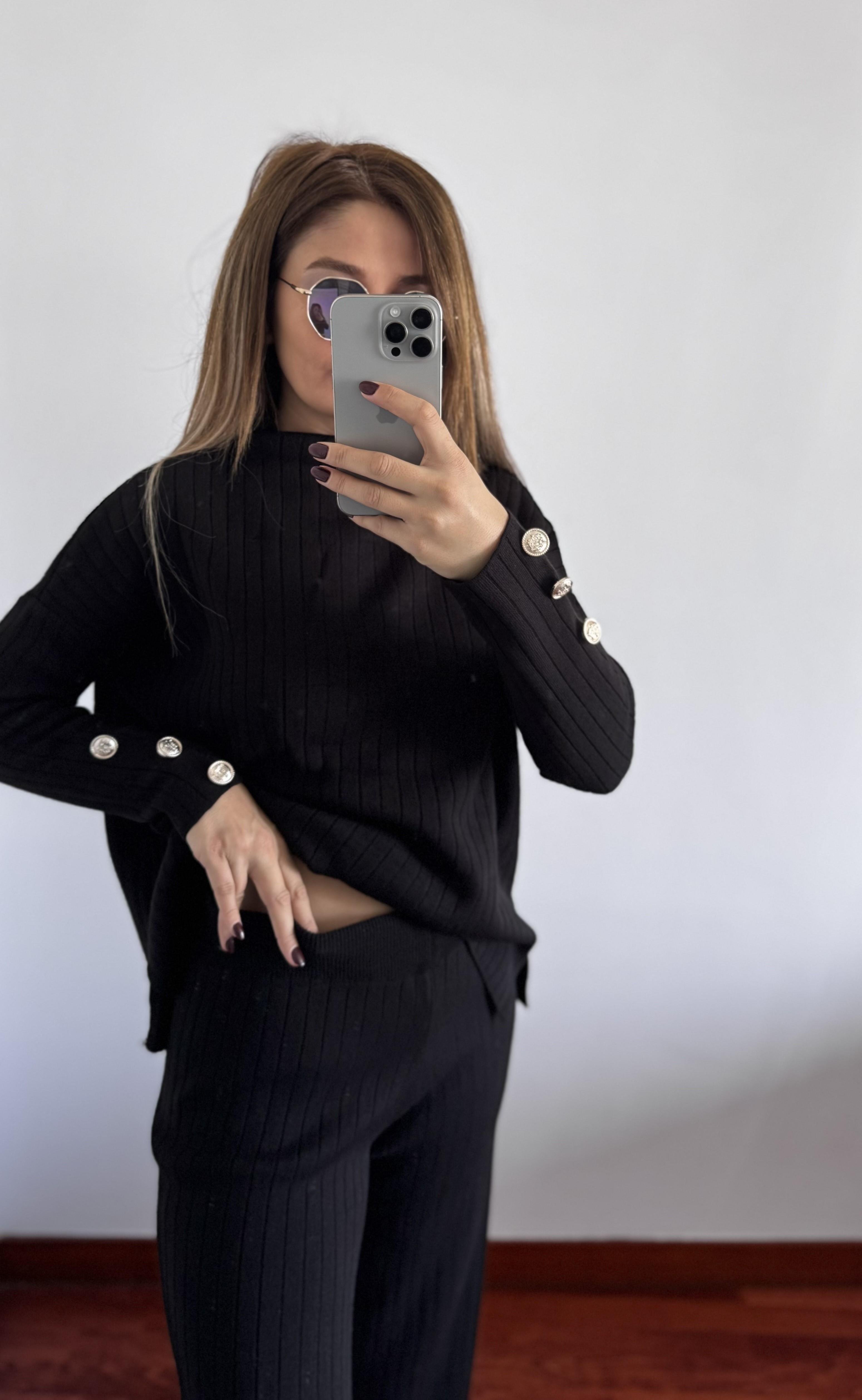 Fitilli Trend Triko Takım Standart-Siyah