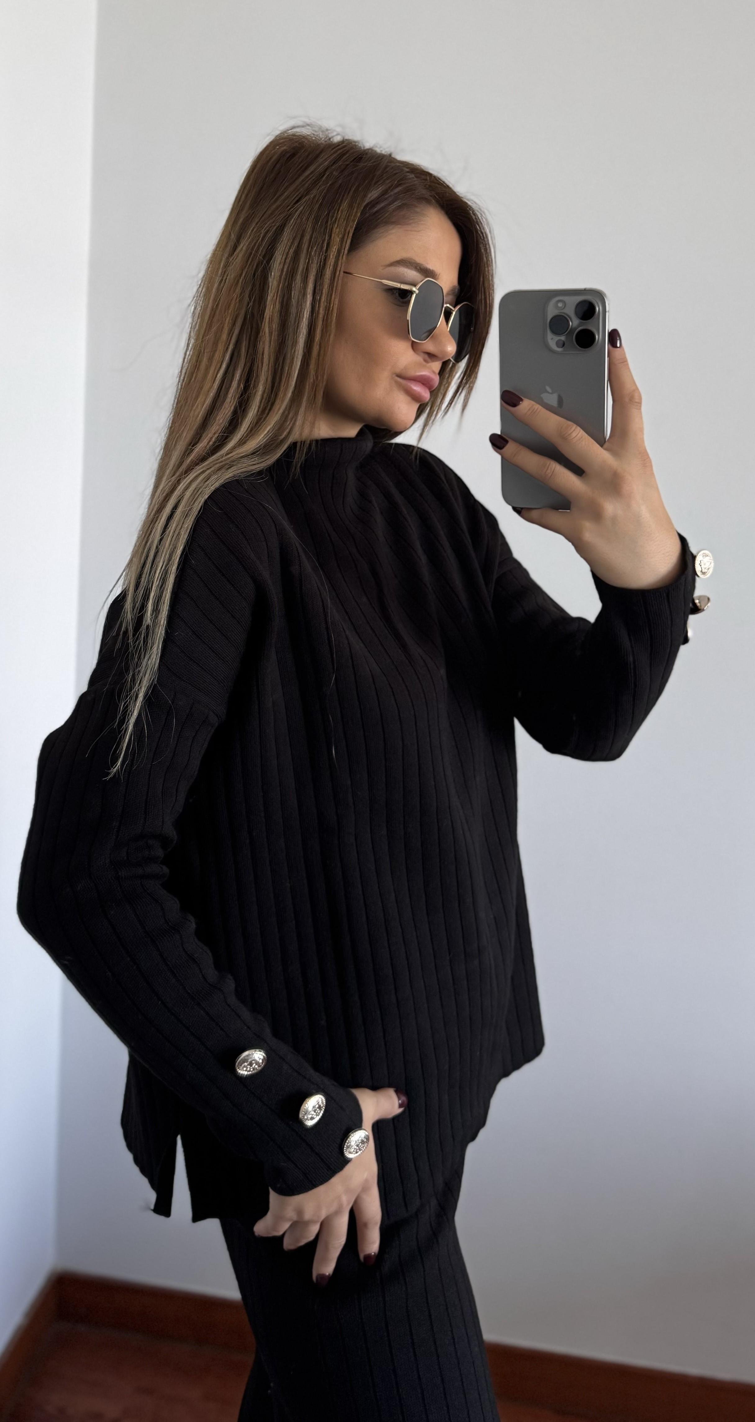 Fitilli Trend Triko Takım Standart-Siyah