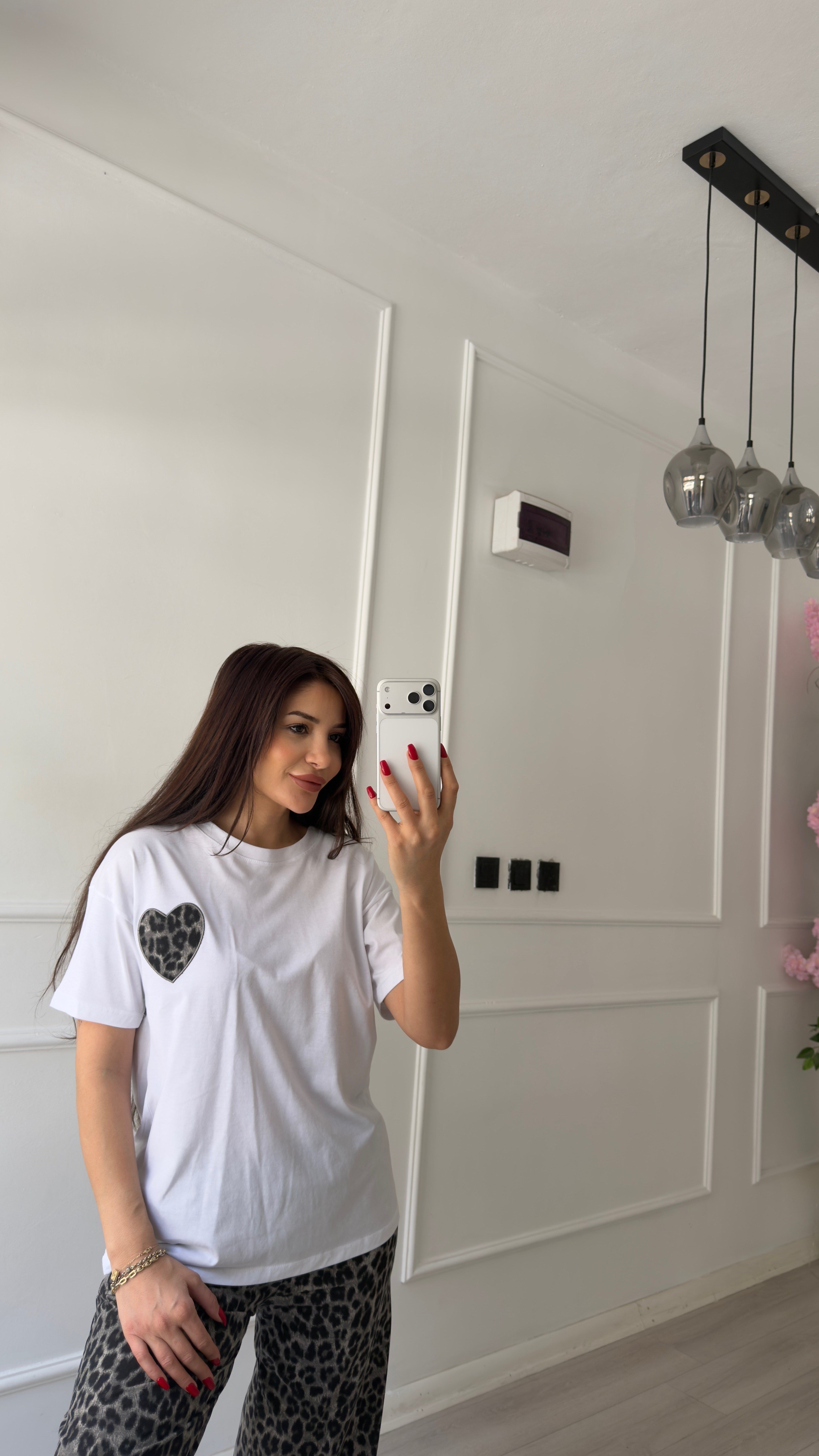 Füme Leopar Desenli Pantolon Ve Kalpli Tişört Takım
