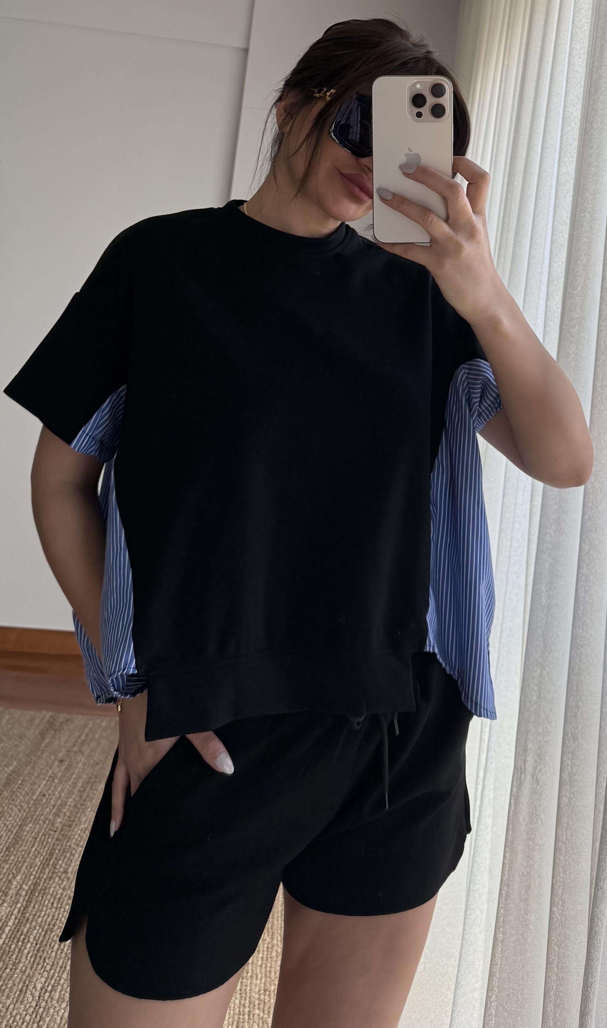 Garnili Oversize  Tişört 2'Lİ Takım Mavi 