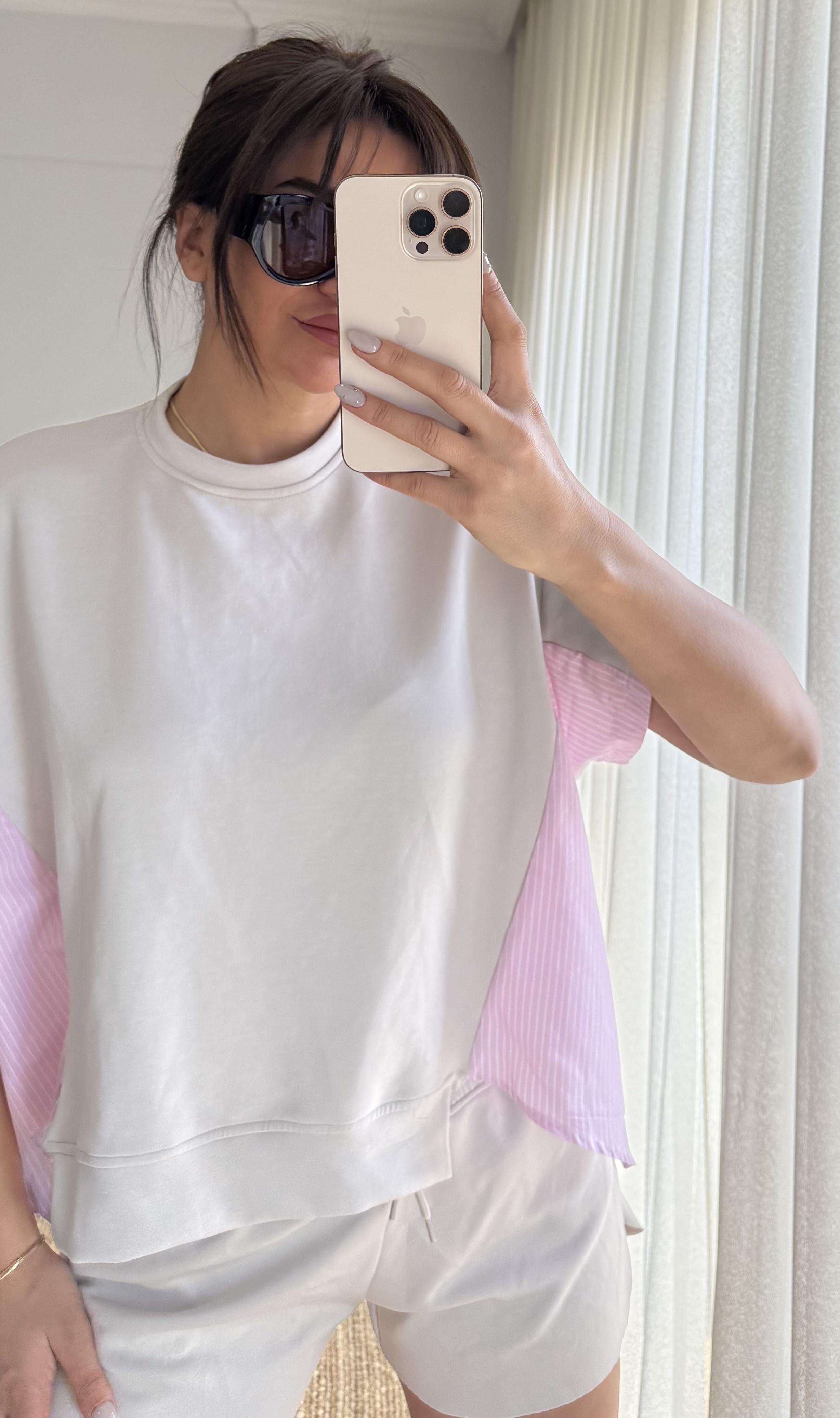 Garnili Oversize  Tişört 2'Lİ Takım -Pembe