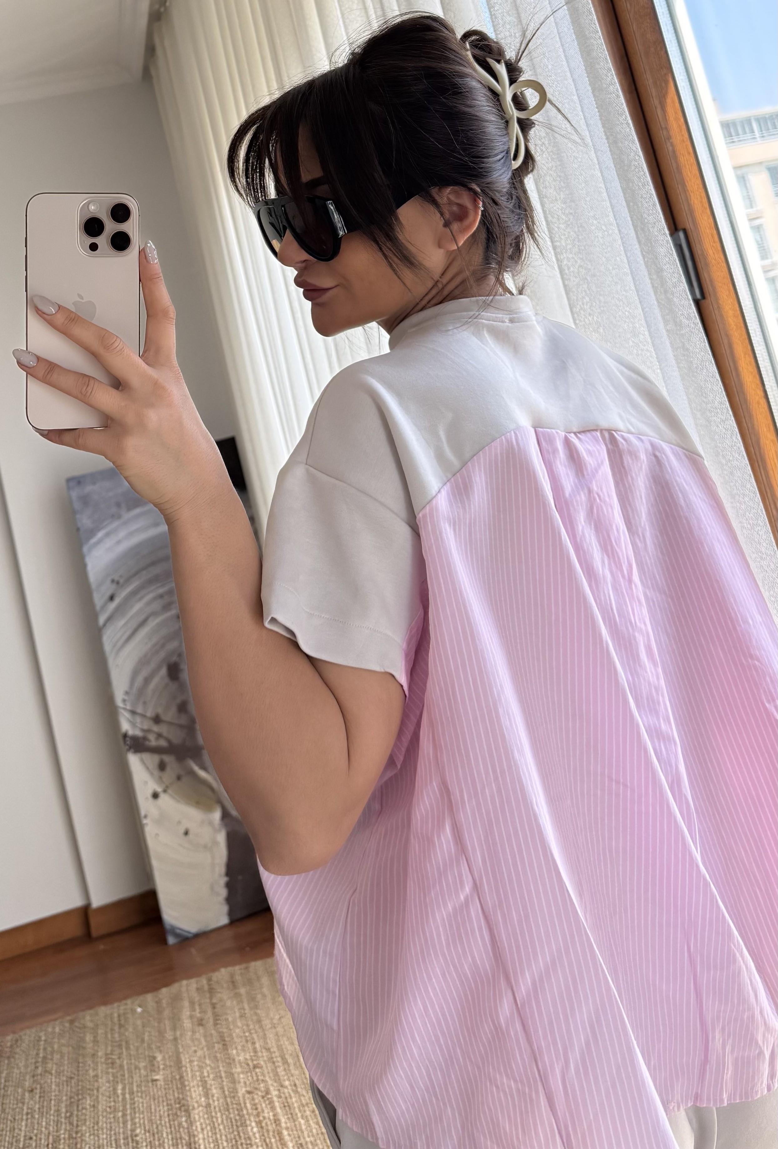 Garnili Oversize  Tişört 2'Lİ Takım -Pembe