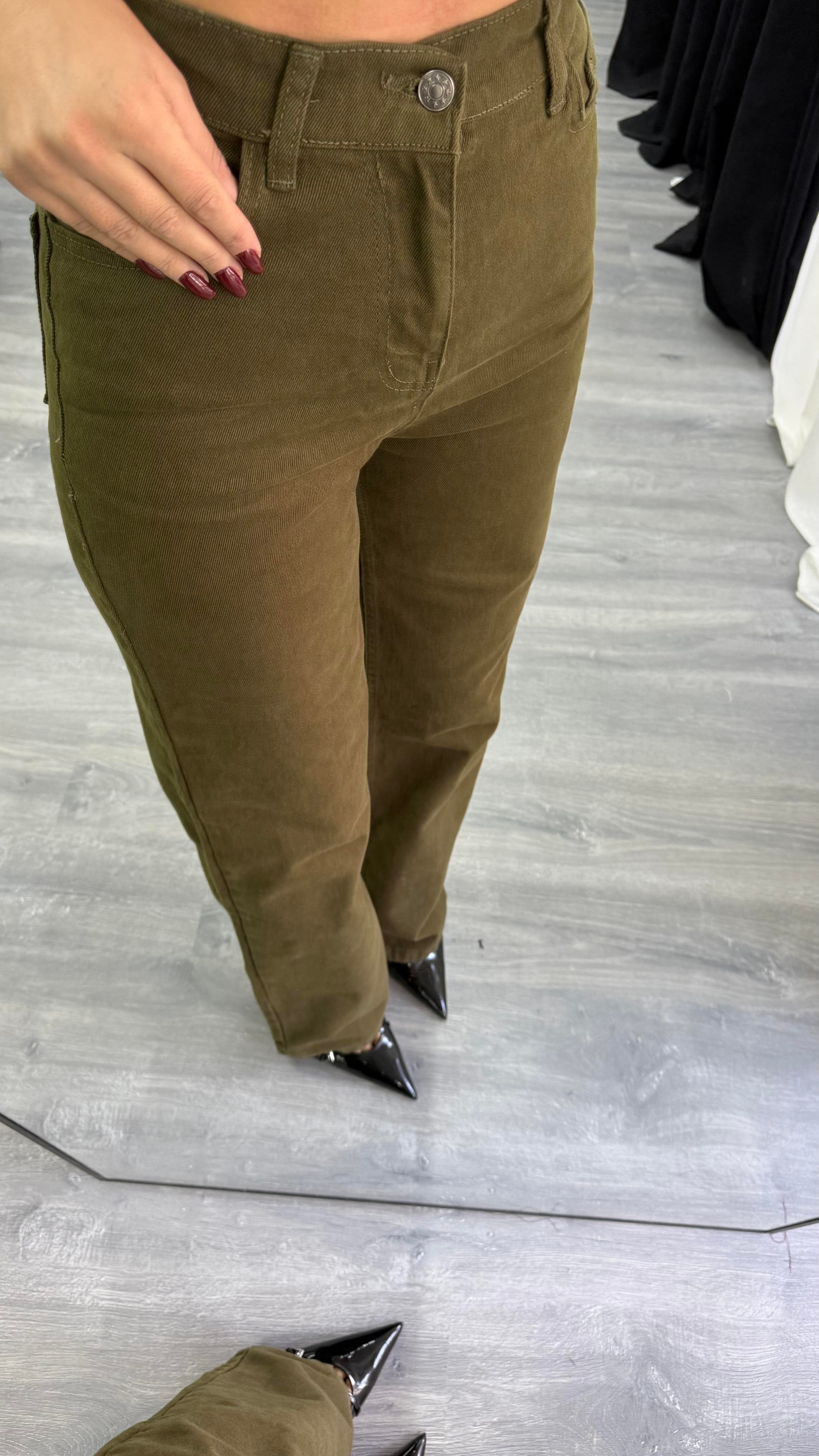 Haki Bağlamalı Ceket ve Pantolon Denim Takım