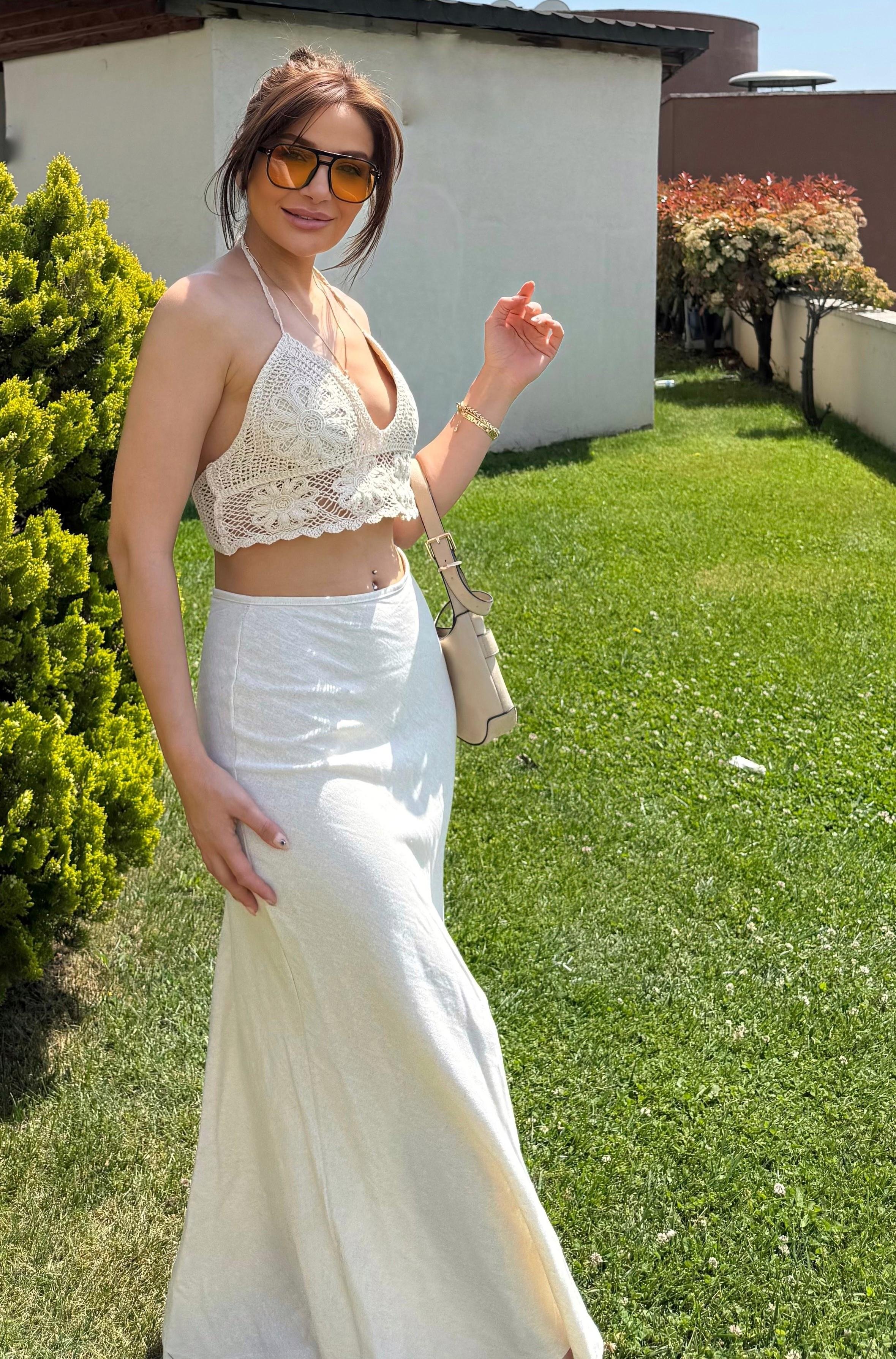 Ham Keten  Balık Model Maxi Boy Bej Etek