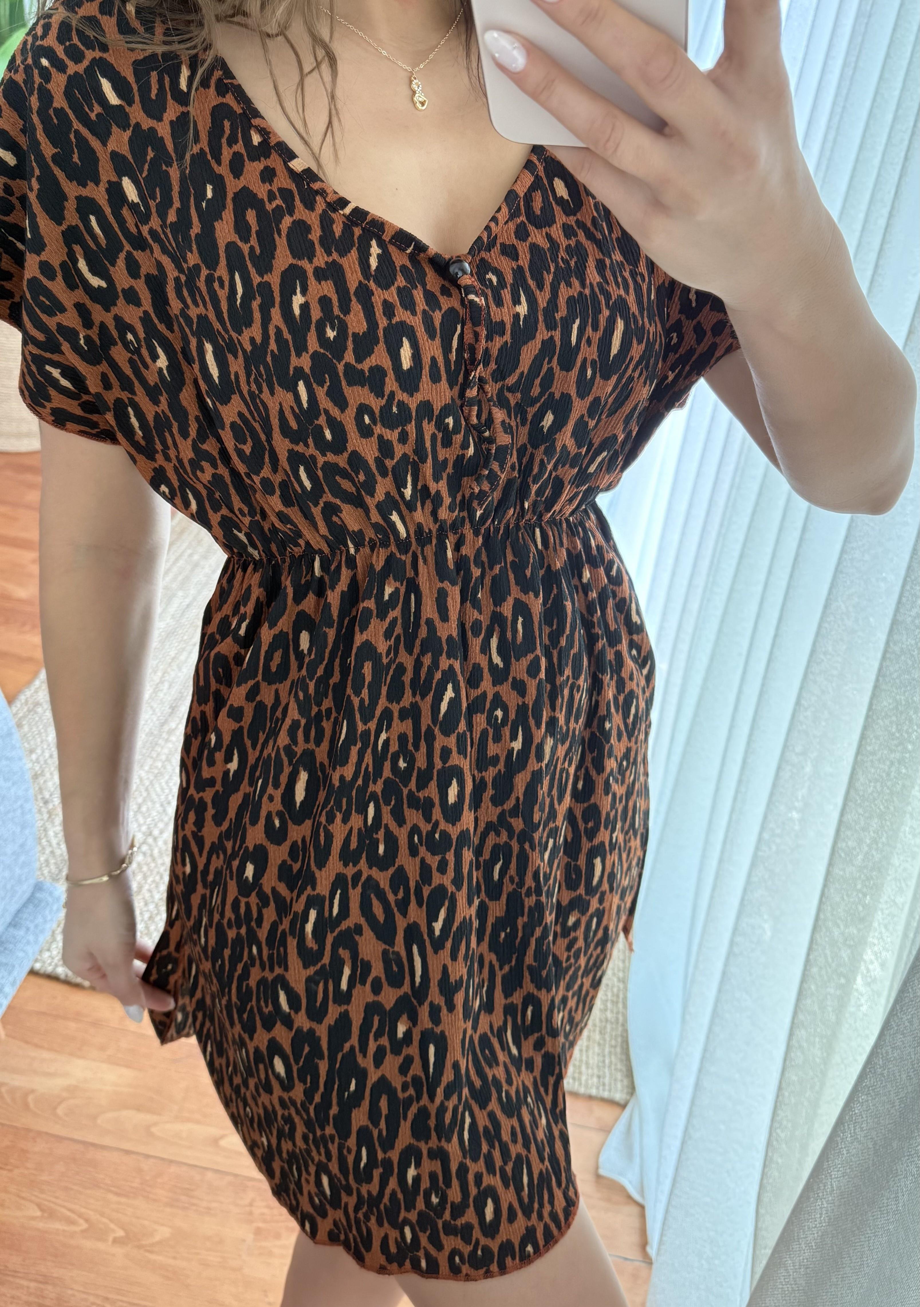 Kahverengi Leopar Desenli  Elbise