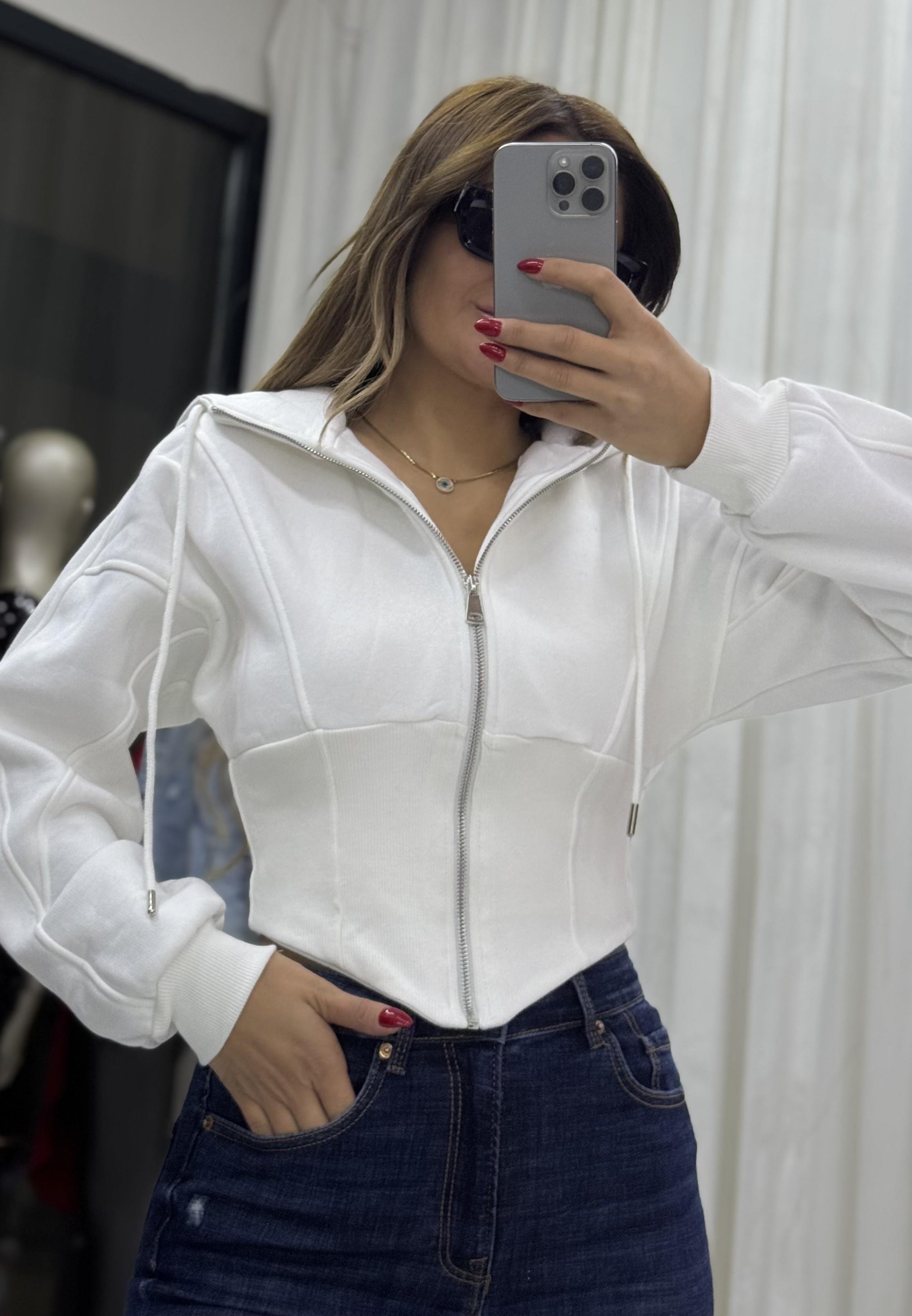 Kapşonlu Sweatshirt Fermuarlı Korse Detaylı