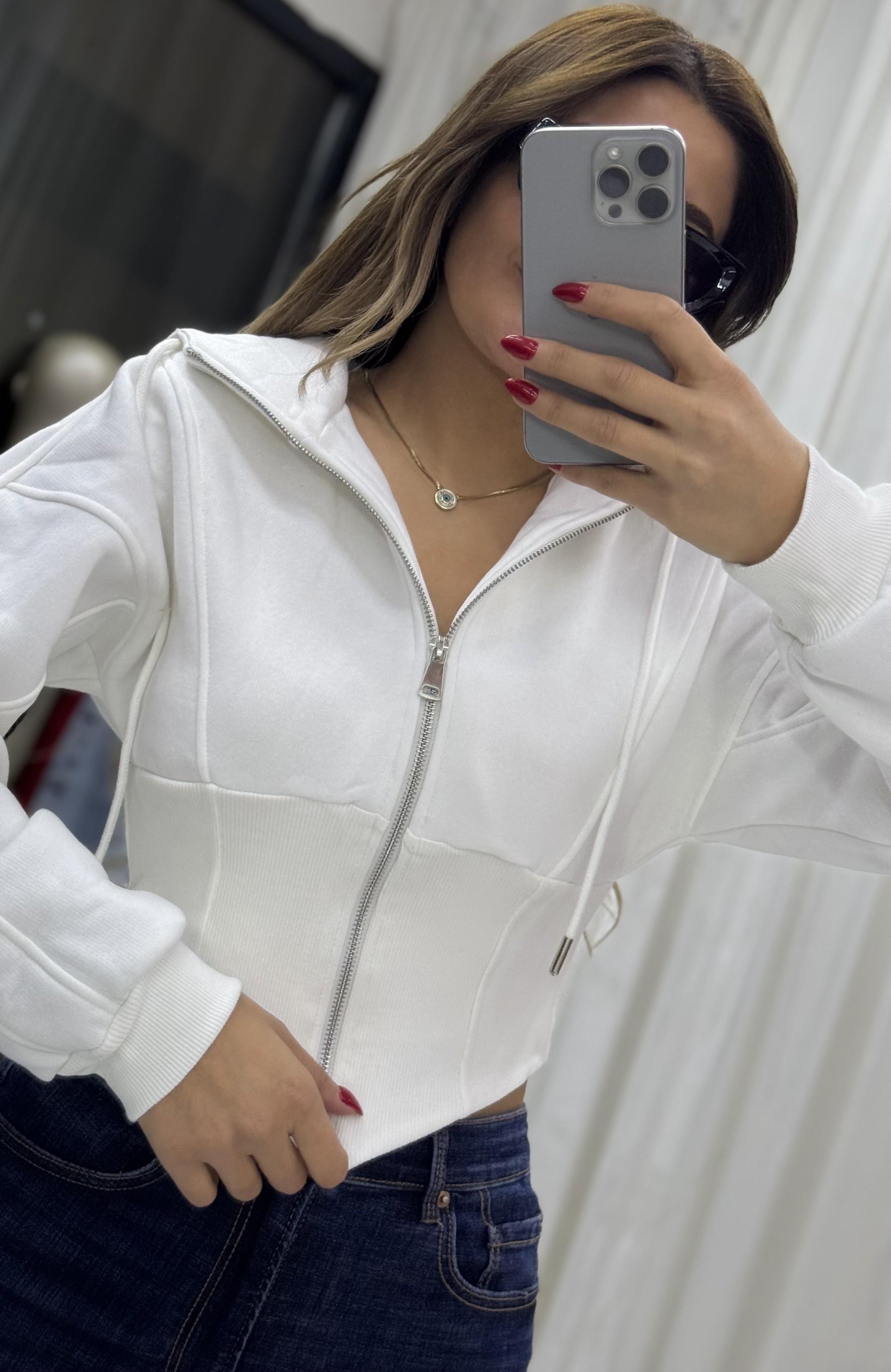 Kapşonlu Sweatshirt Fermuarlı Korse Detaylı
