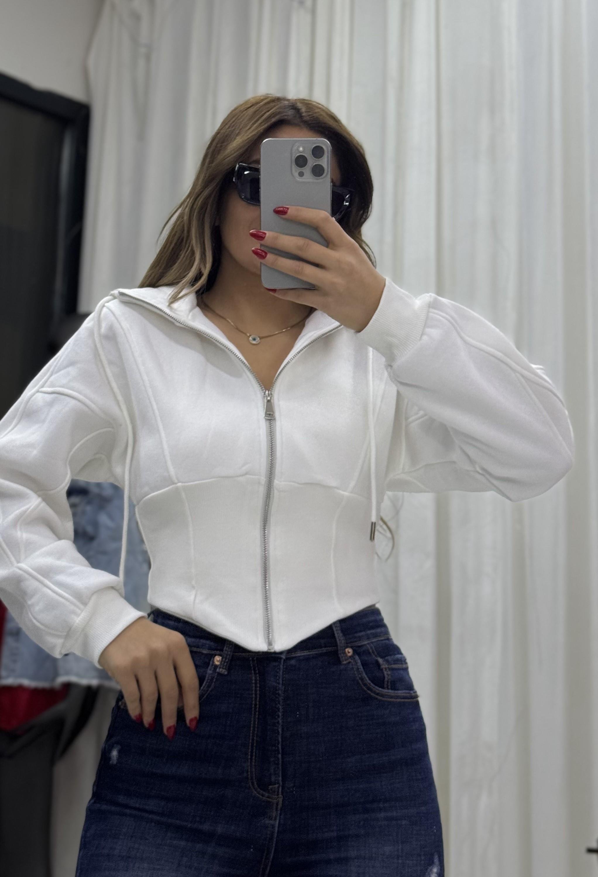 Kapşonlu Sweatshirt Fermuarlı Korse Detaylı