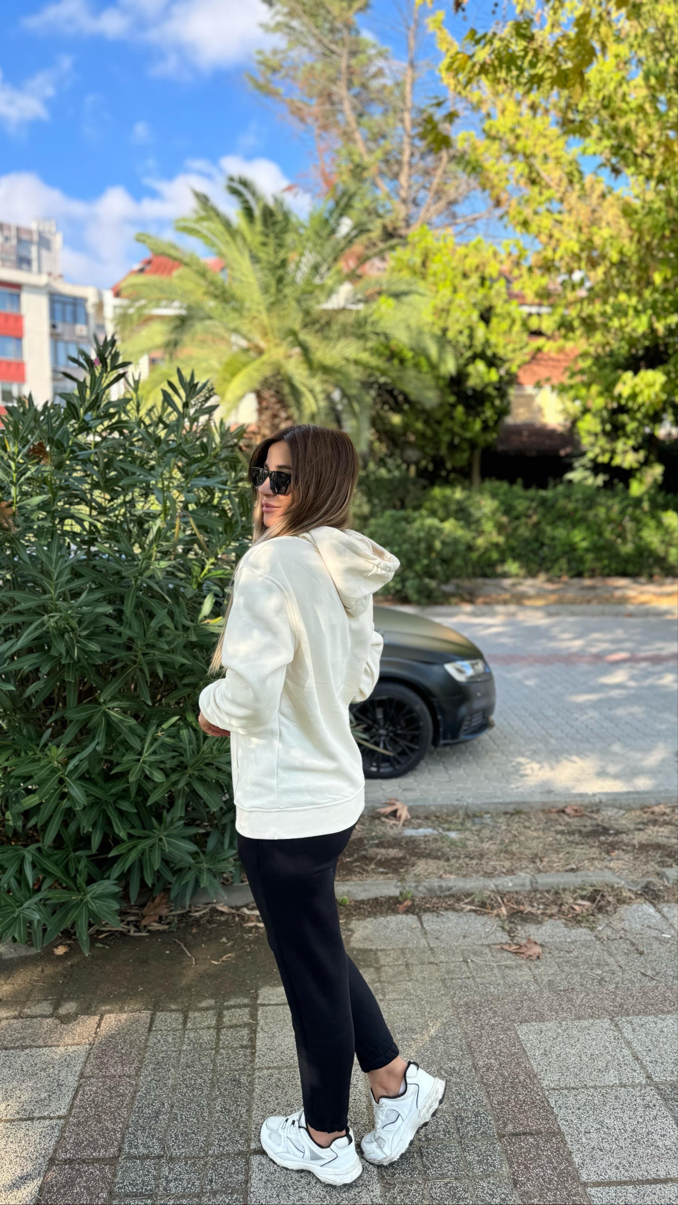 Kapüşonlu Sweatshirt- Taş