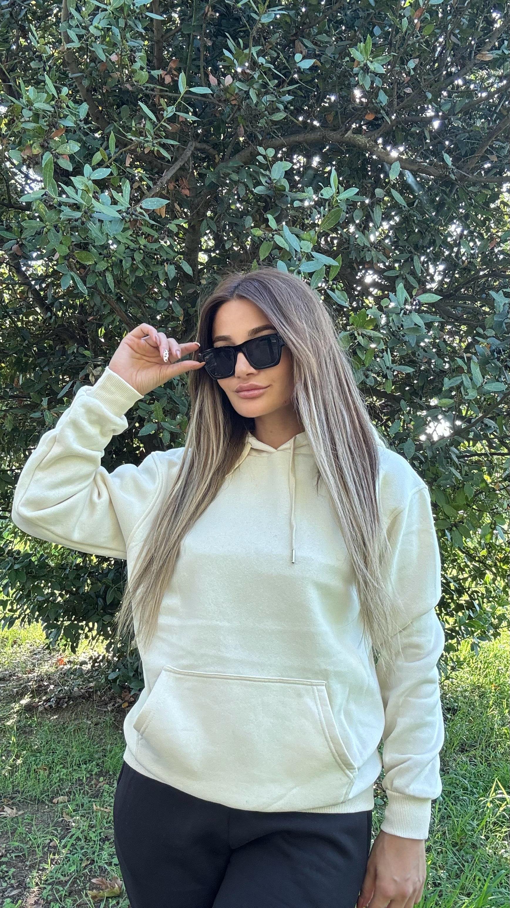 Kapüşonlu Sweatshirt- Taş