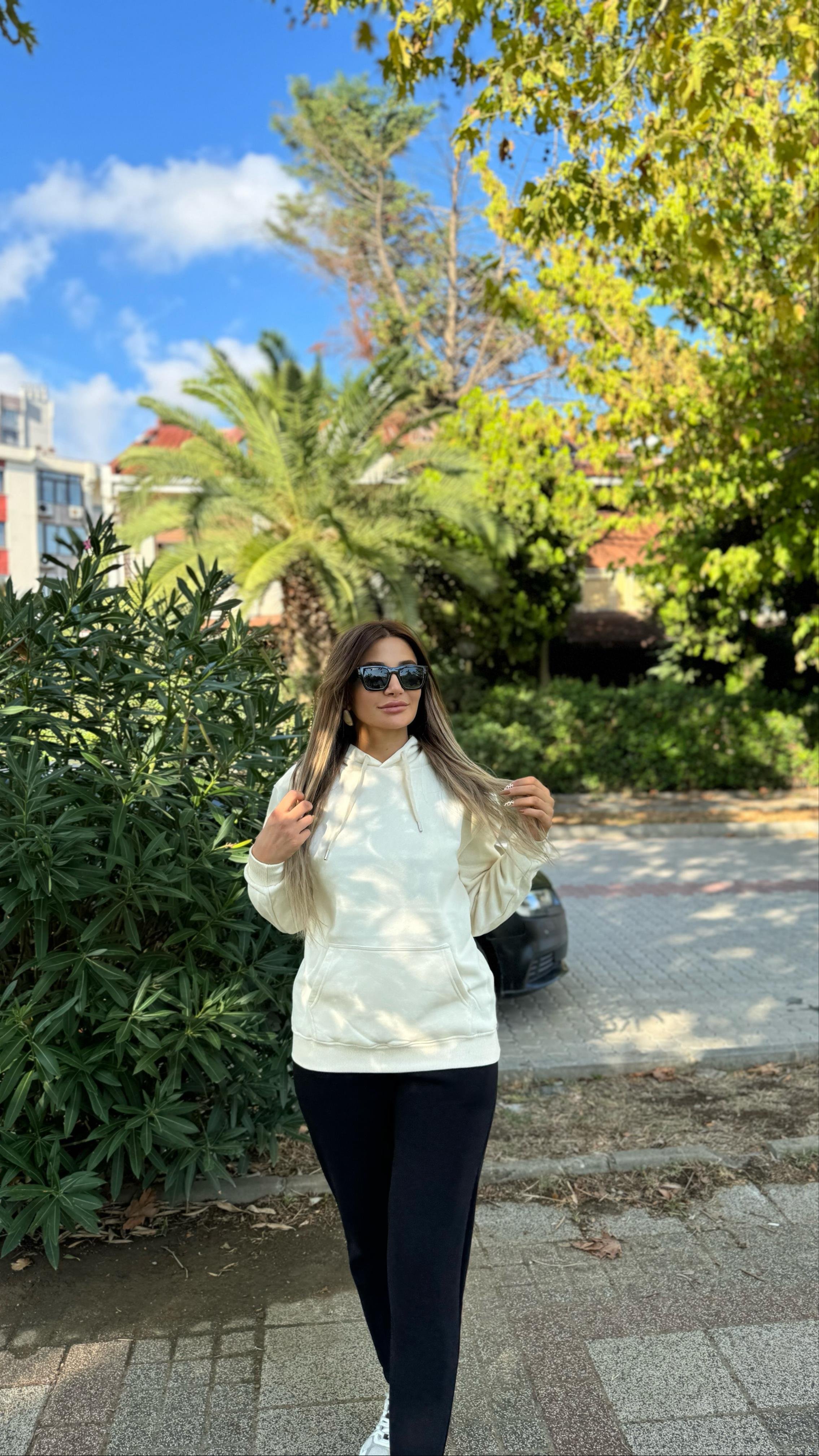 Kapüşonlu Sweatshirt- Taş