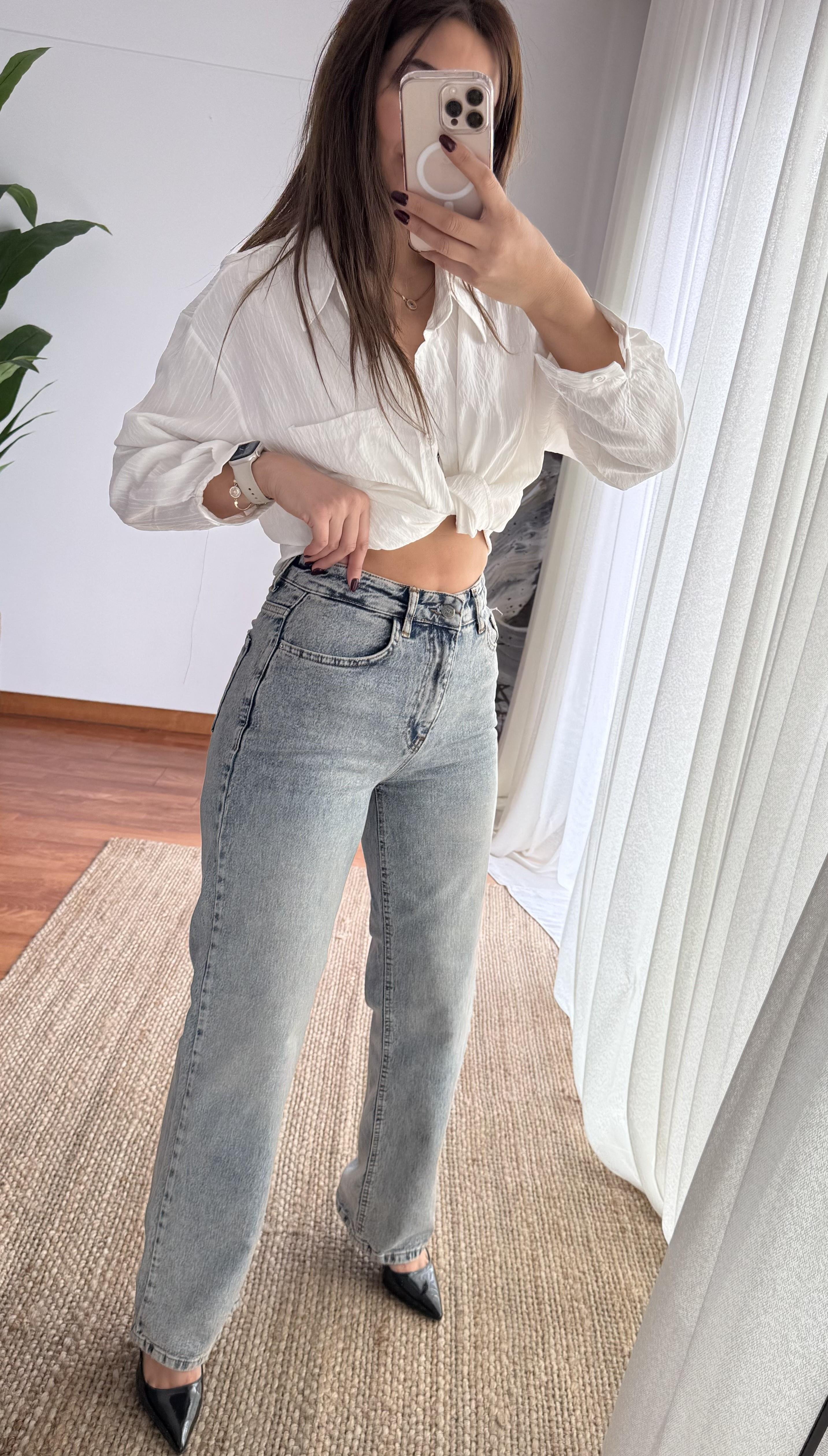 Kar Yıkama Süper Extra Yüksek Bel Bol Paça Wide Leg Jean Pantolon