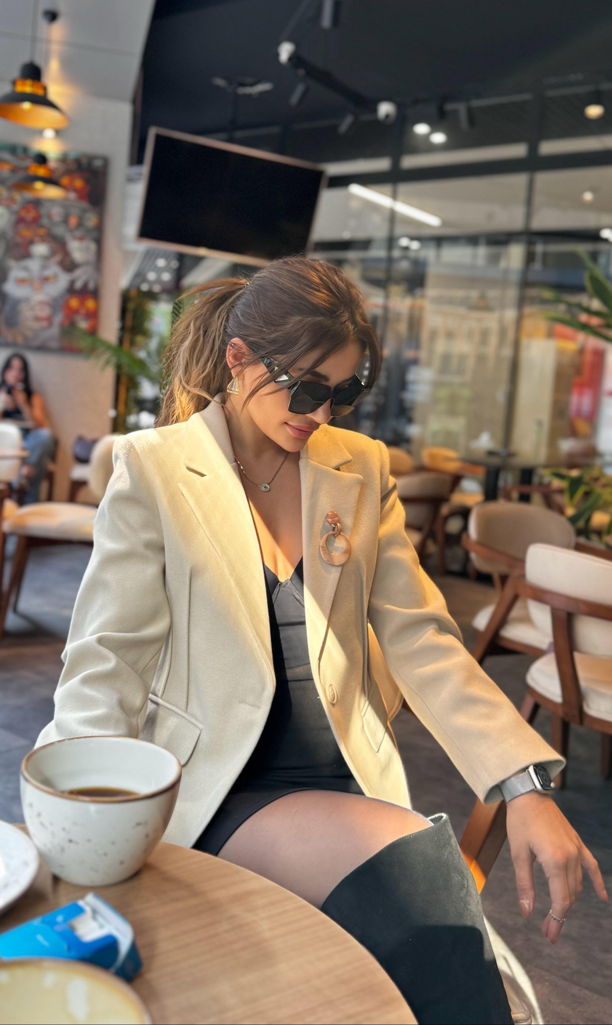 Kaşe Tek Düğmeli Astarlı Blazer Ceket-Taş