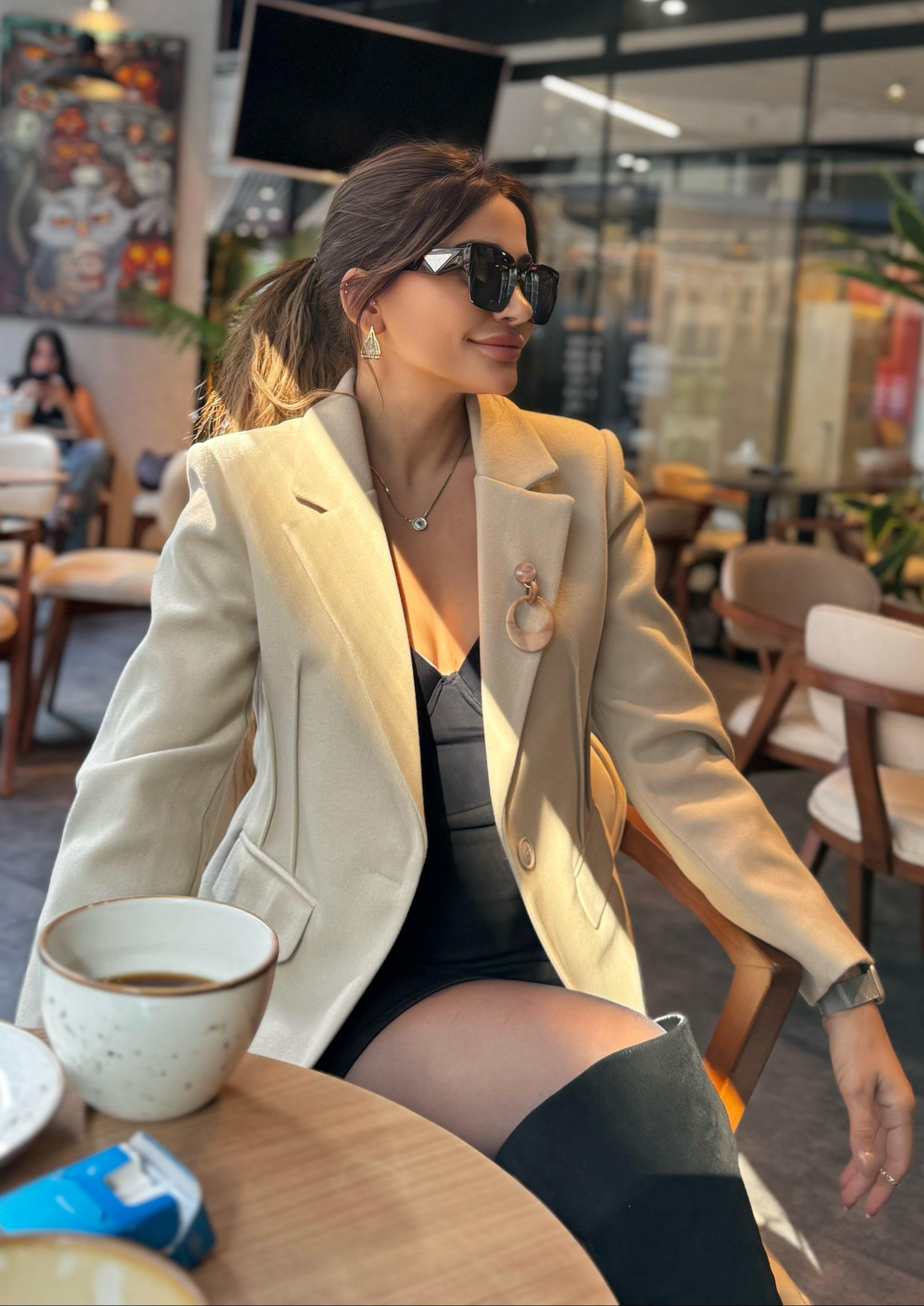 Kaşe Tek Düğmeli Astarlı Blazer Ceket-Taş