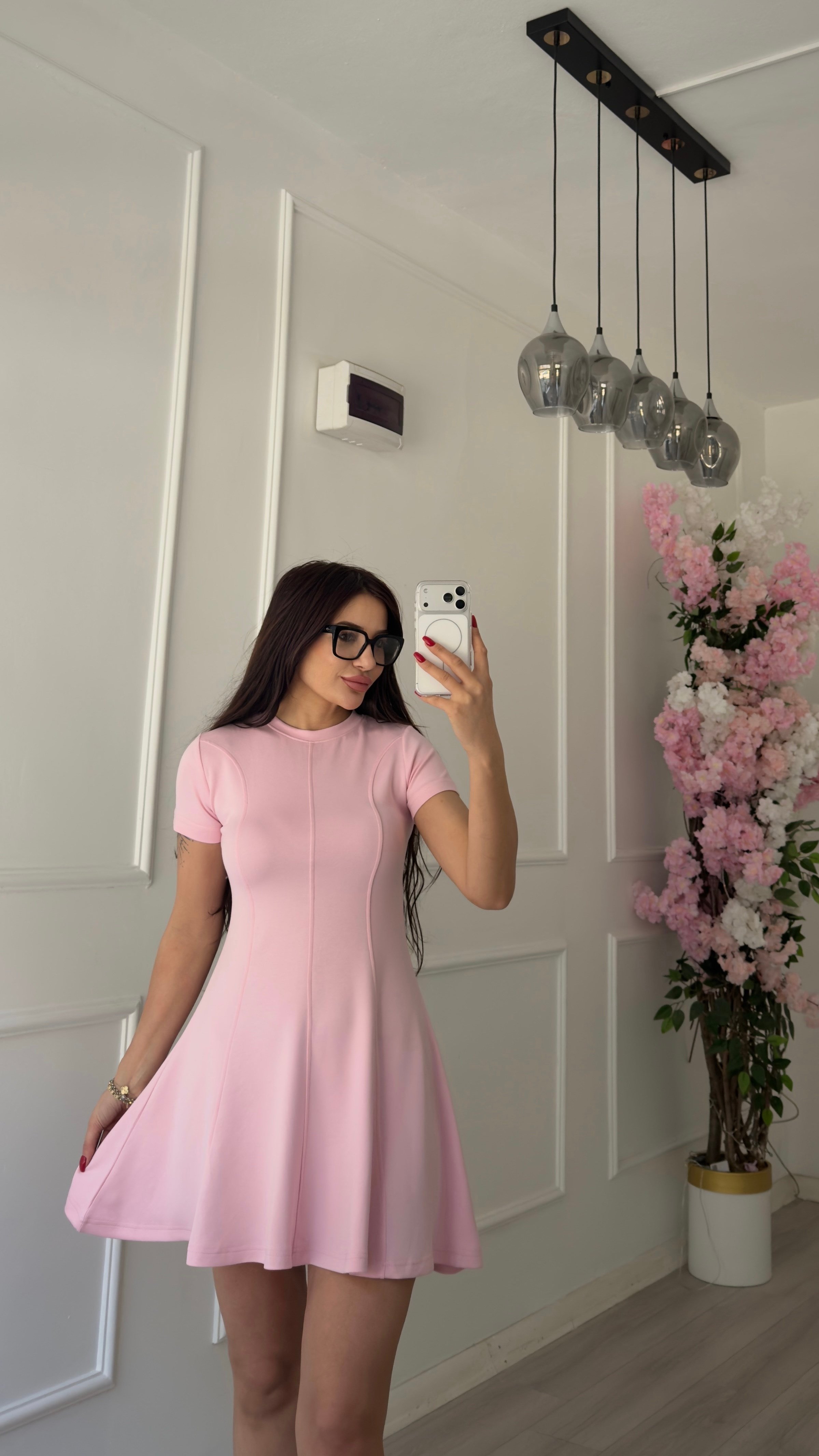 Kloş Pembe Kısa Elbise