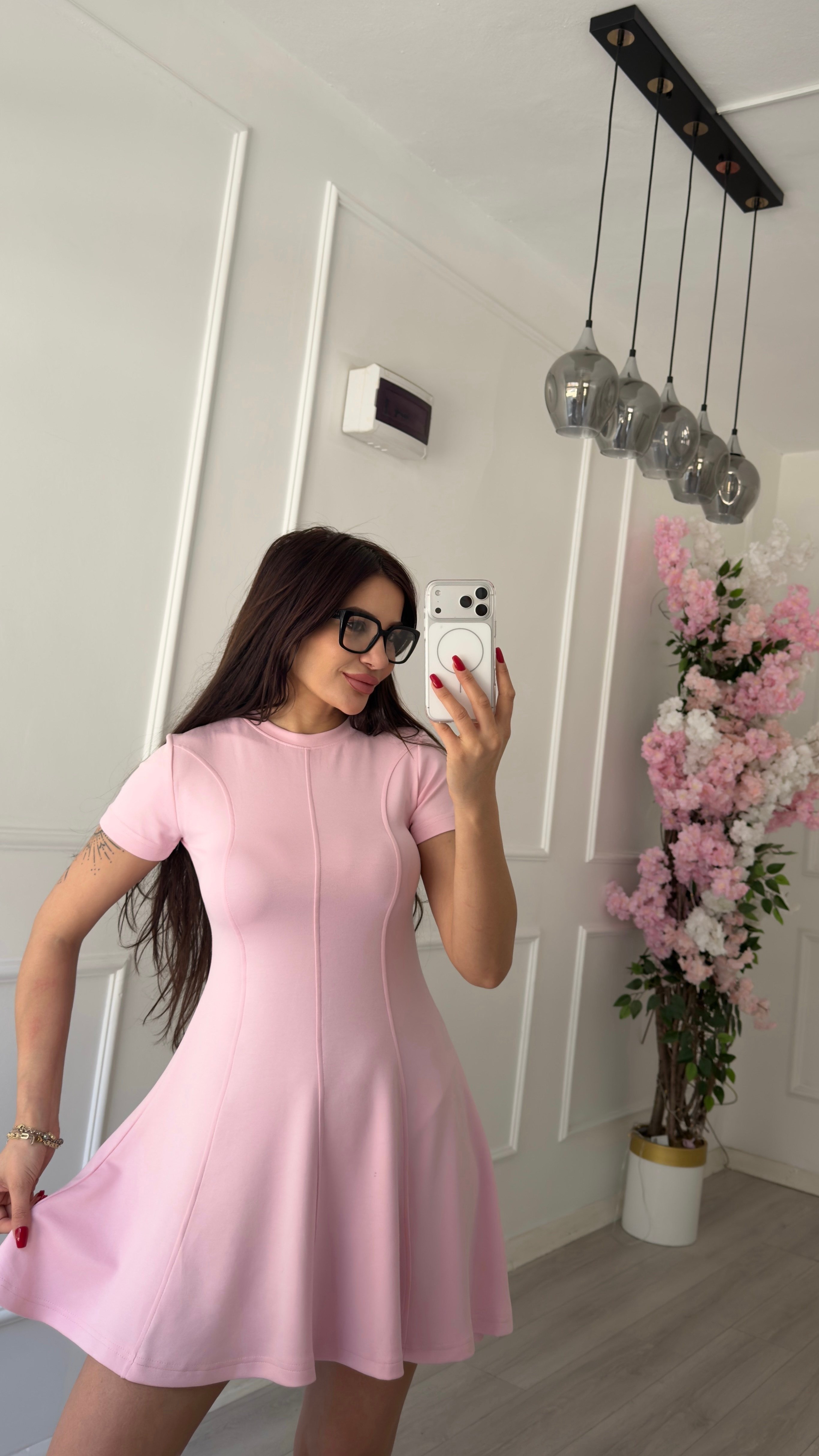 Kloş Pembe Kısa Elbise