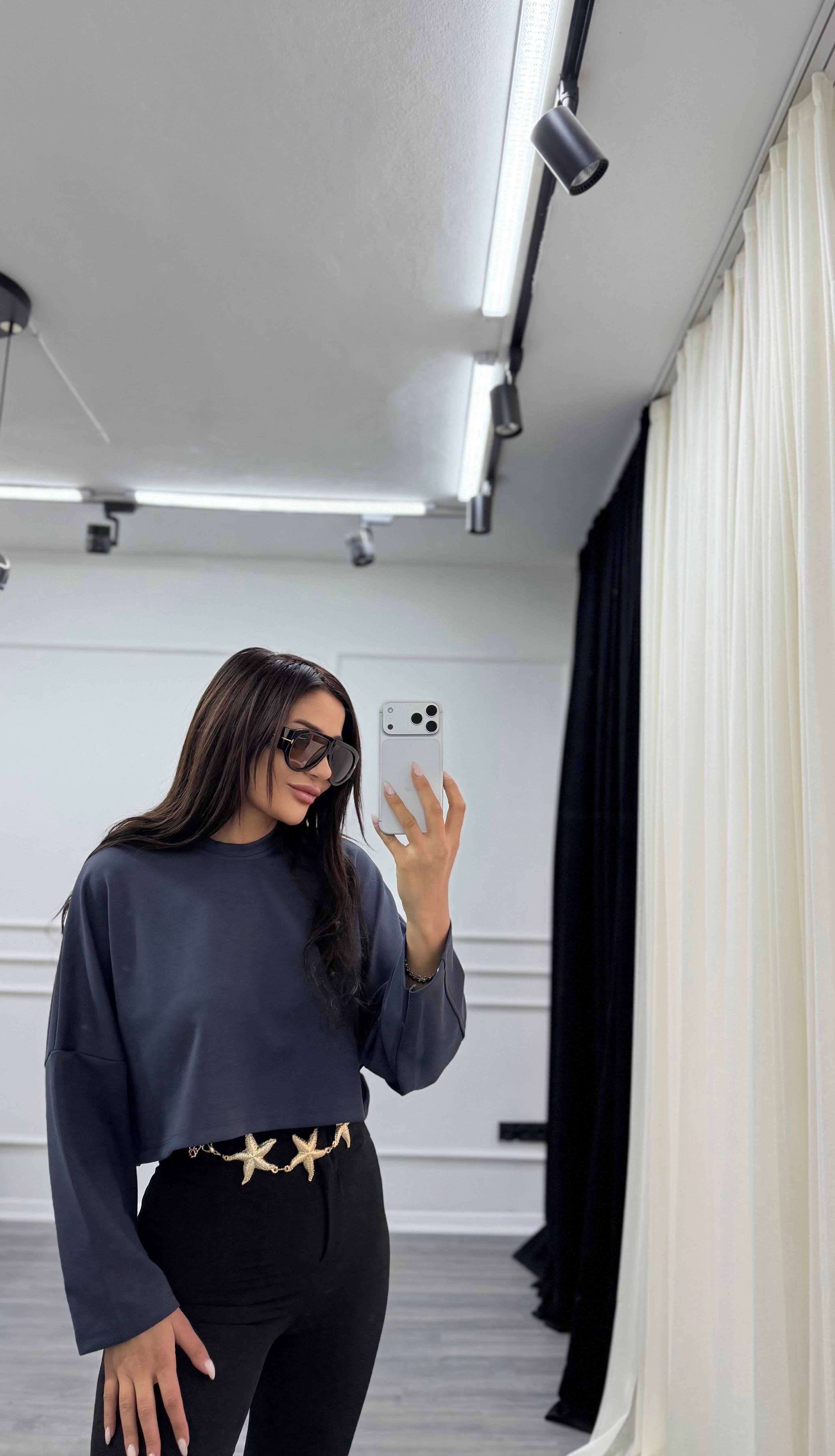 Lacivert Bisiklet Yaka Oversize Sweatshirt