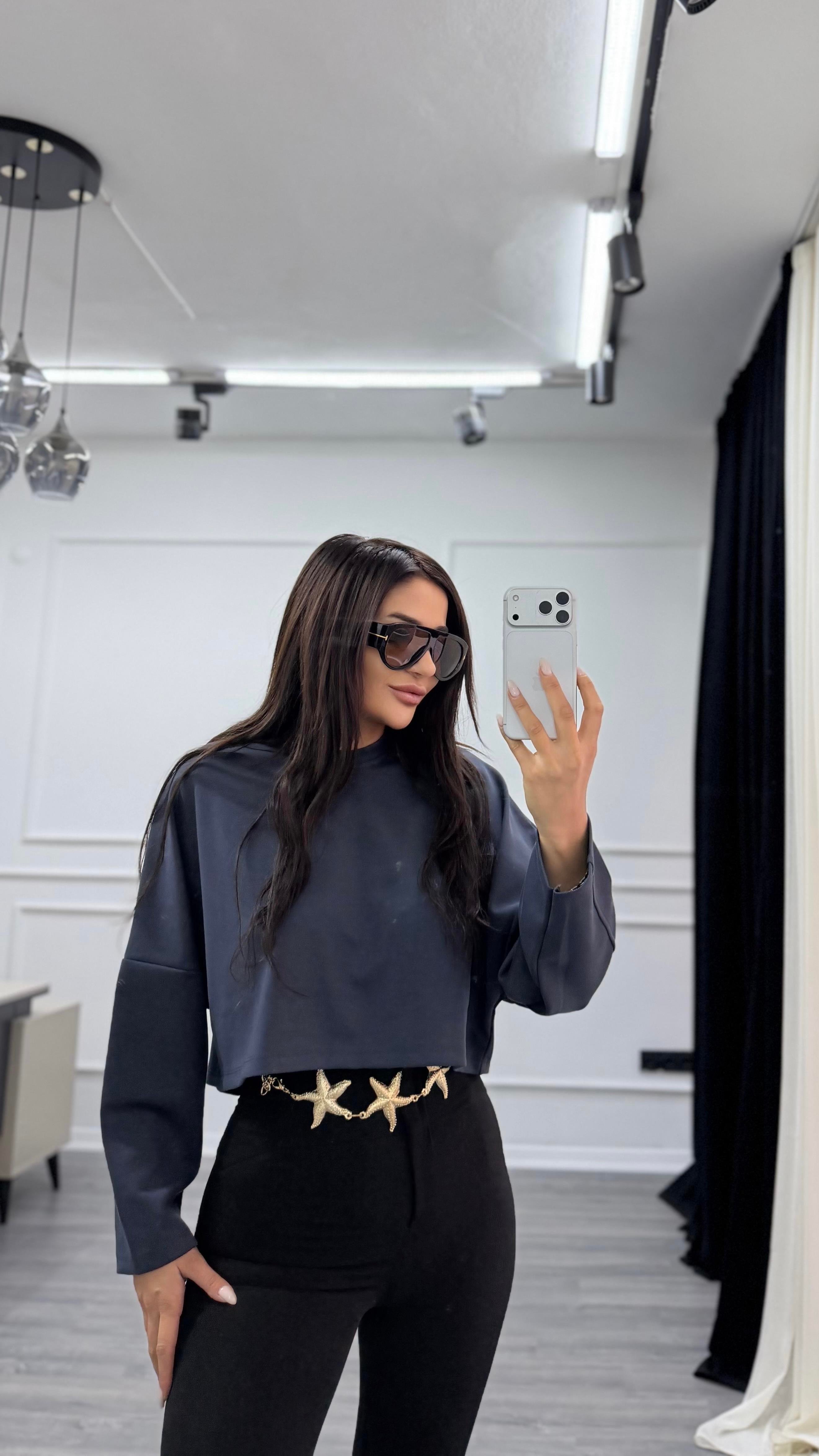 Lacivert Bisiklet Yaka Oversize Sweatshirt