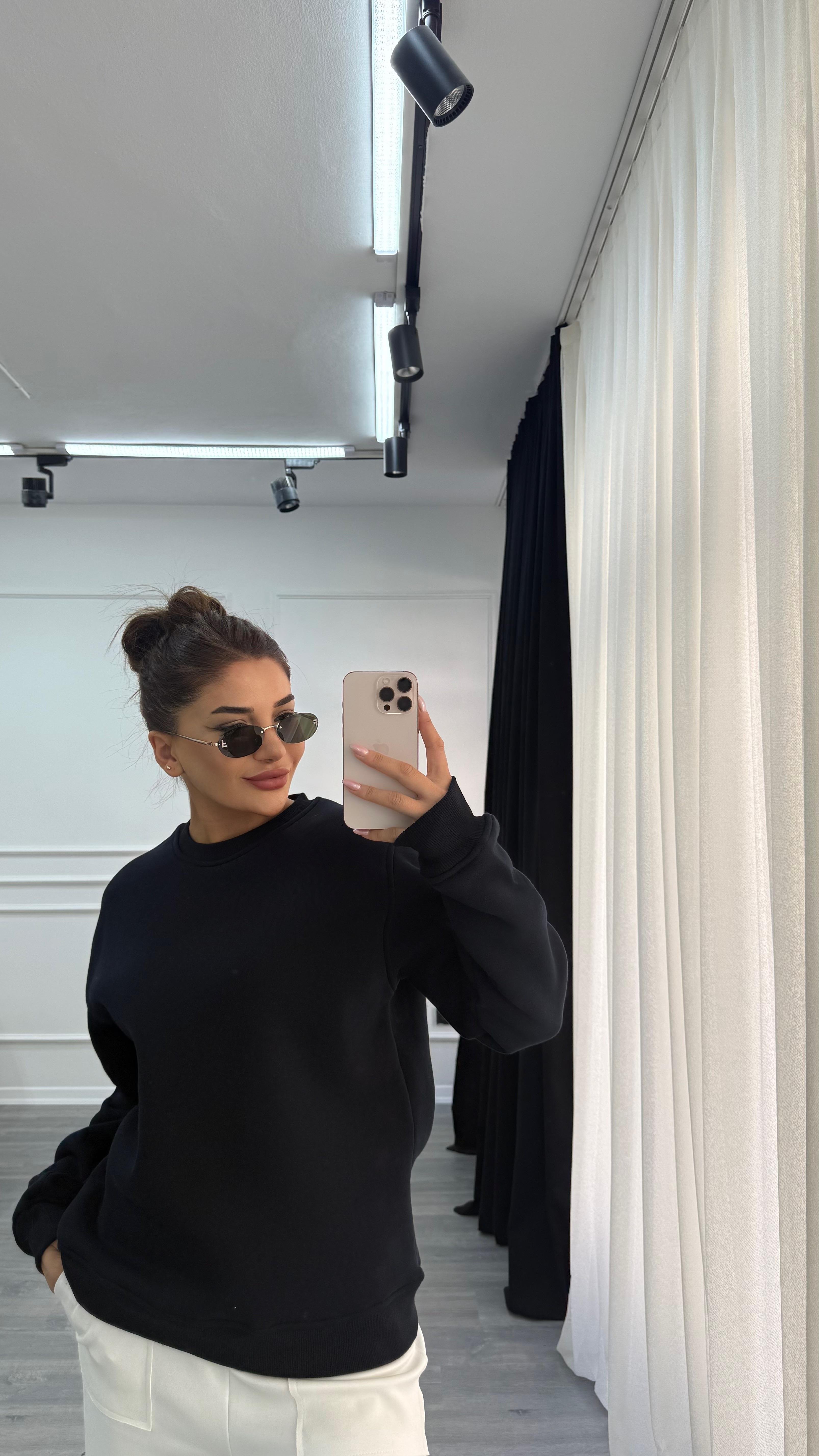Lacivert Sweatshirt Oversize Şardonlu