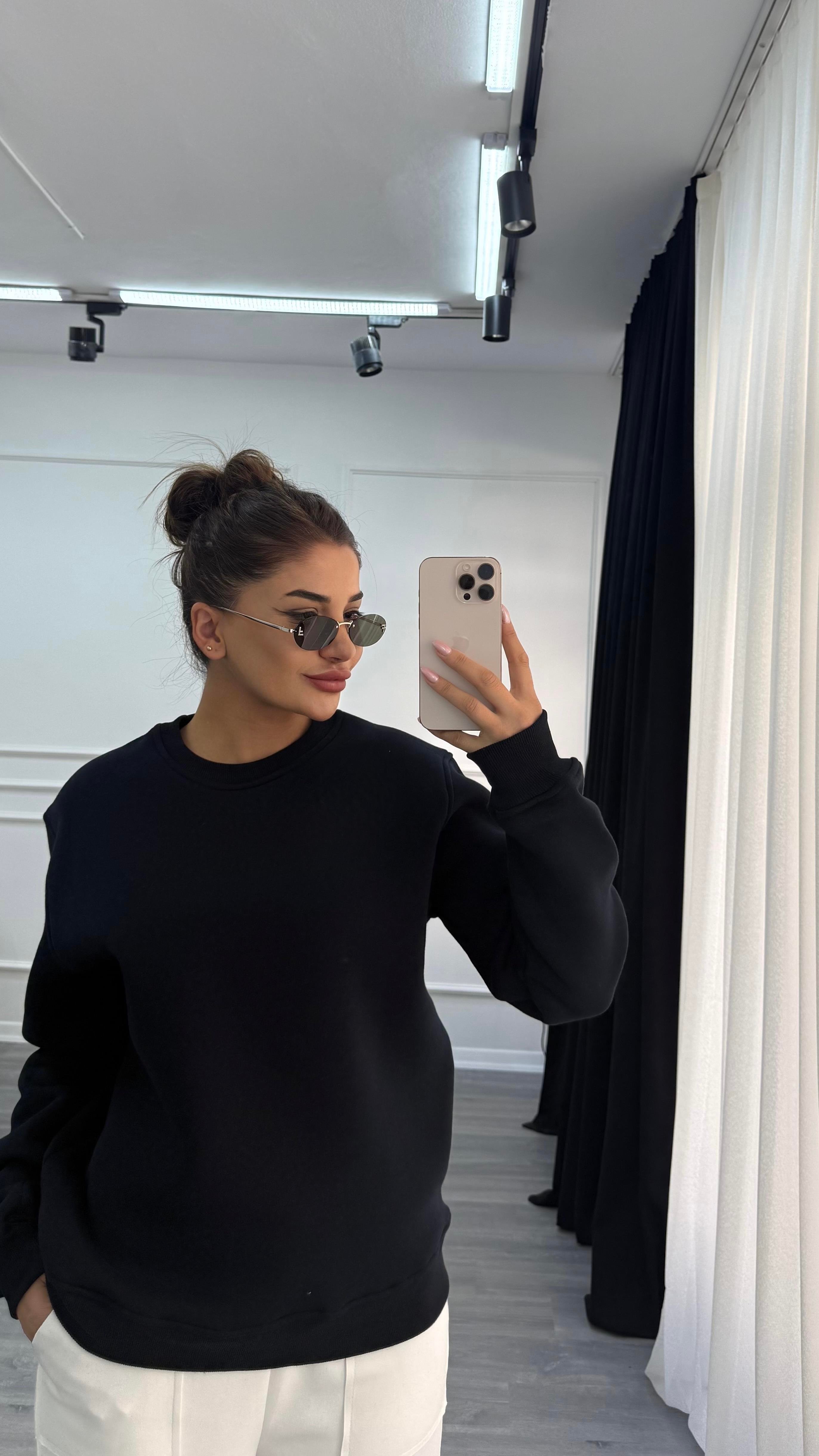 Lacivert Sweatshirt Oversize Şardonlu
