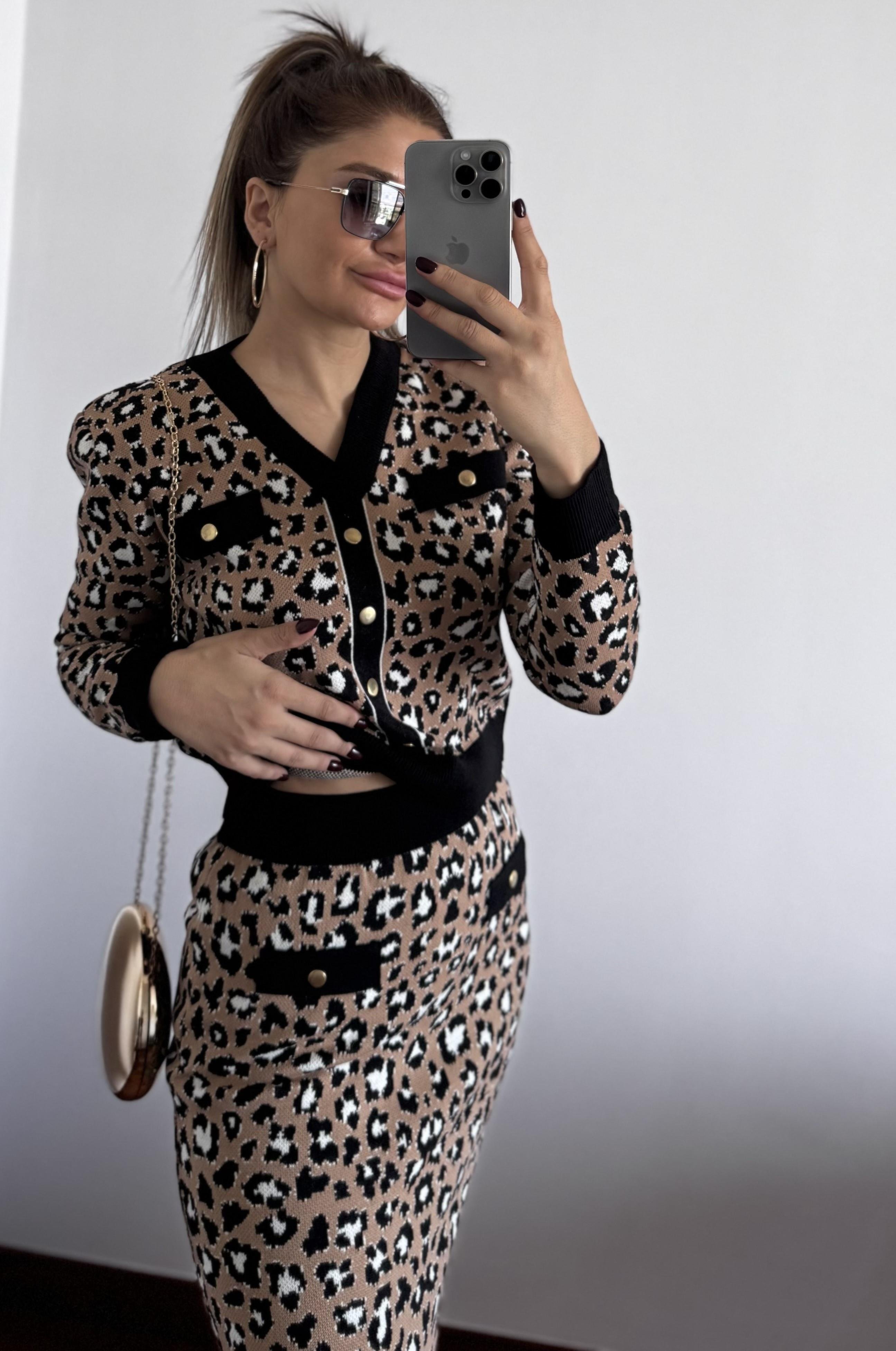 Leopar Desen Kahve Etek Takım