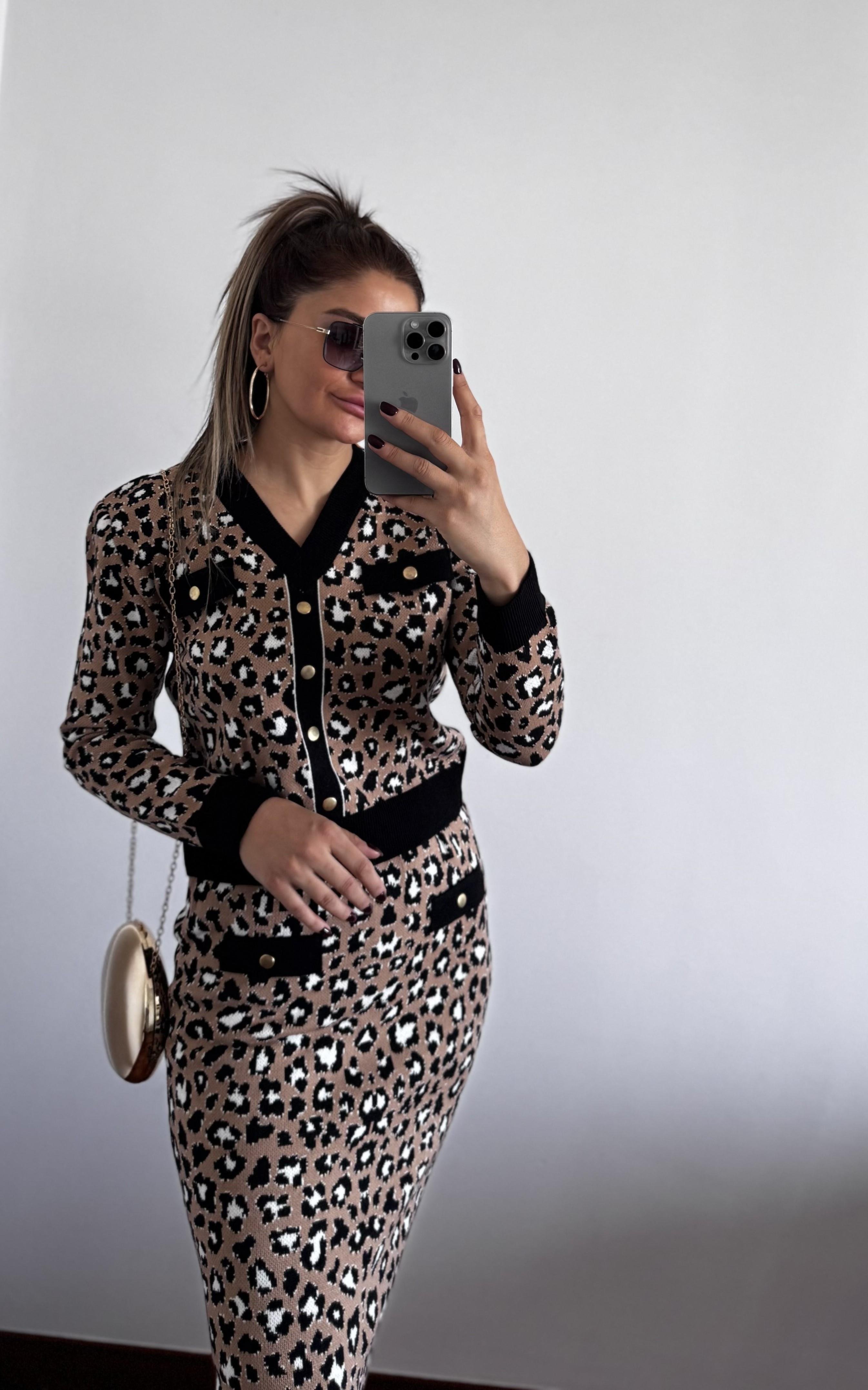 Leopar Desen Kahve Etek Takım
