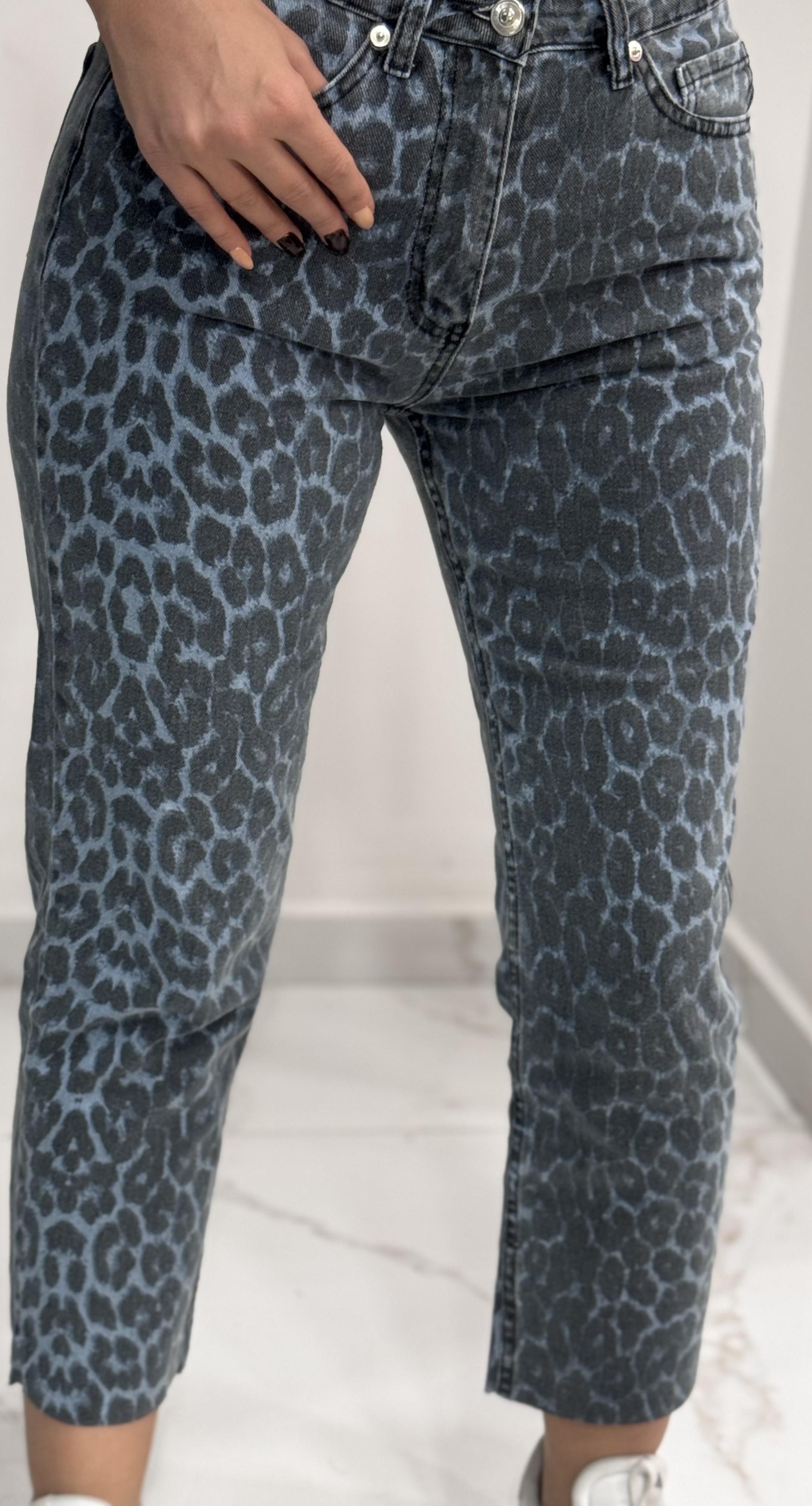 Leopar  Desenli Kesik Jean-Mavi