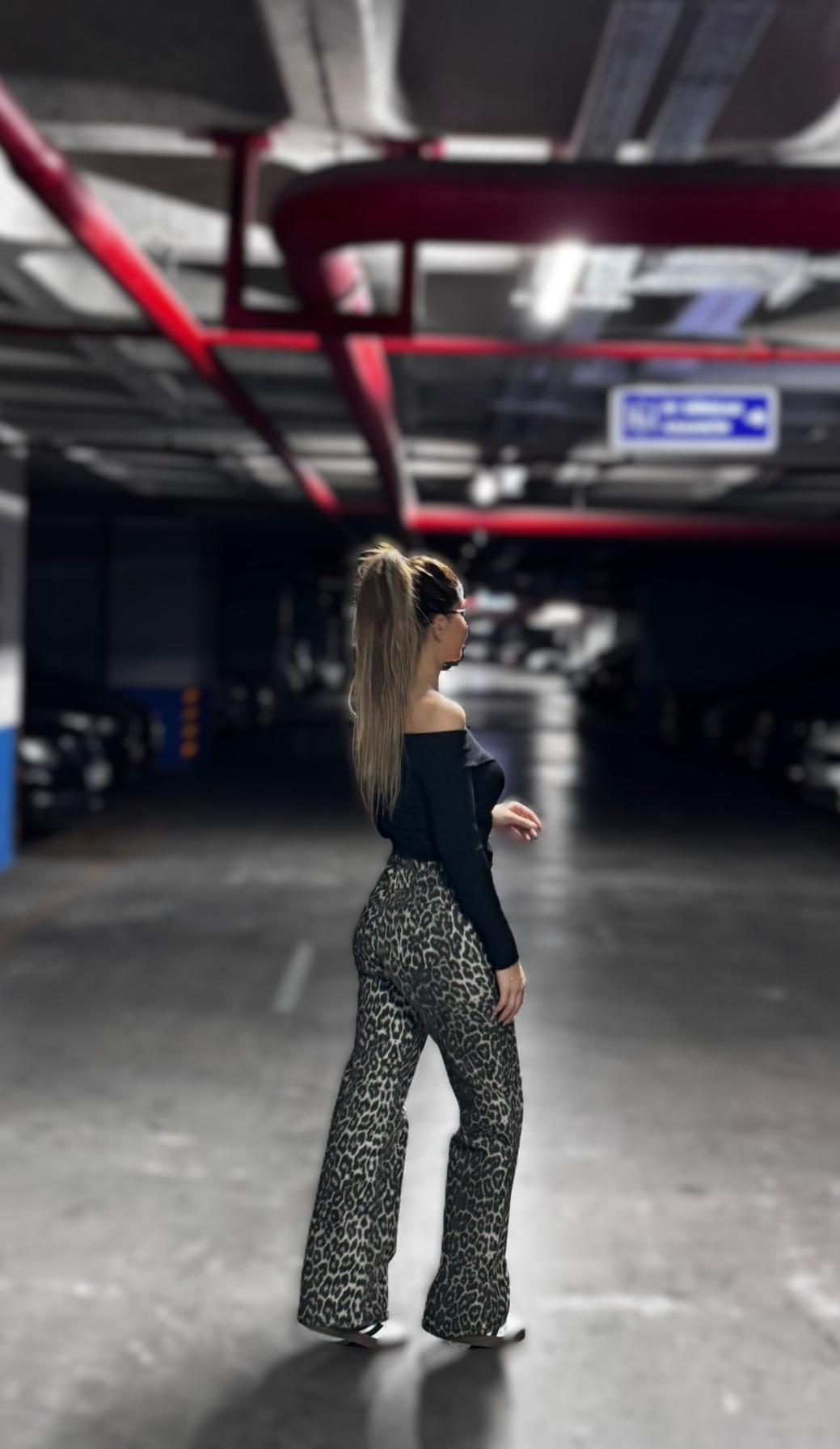Leopar  Desenli Straight Jean