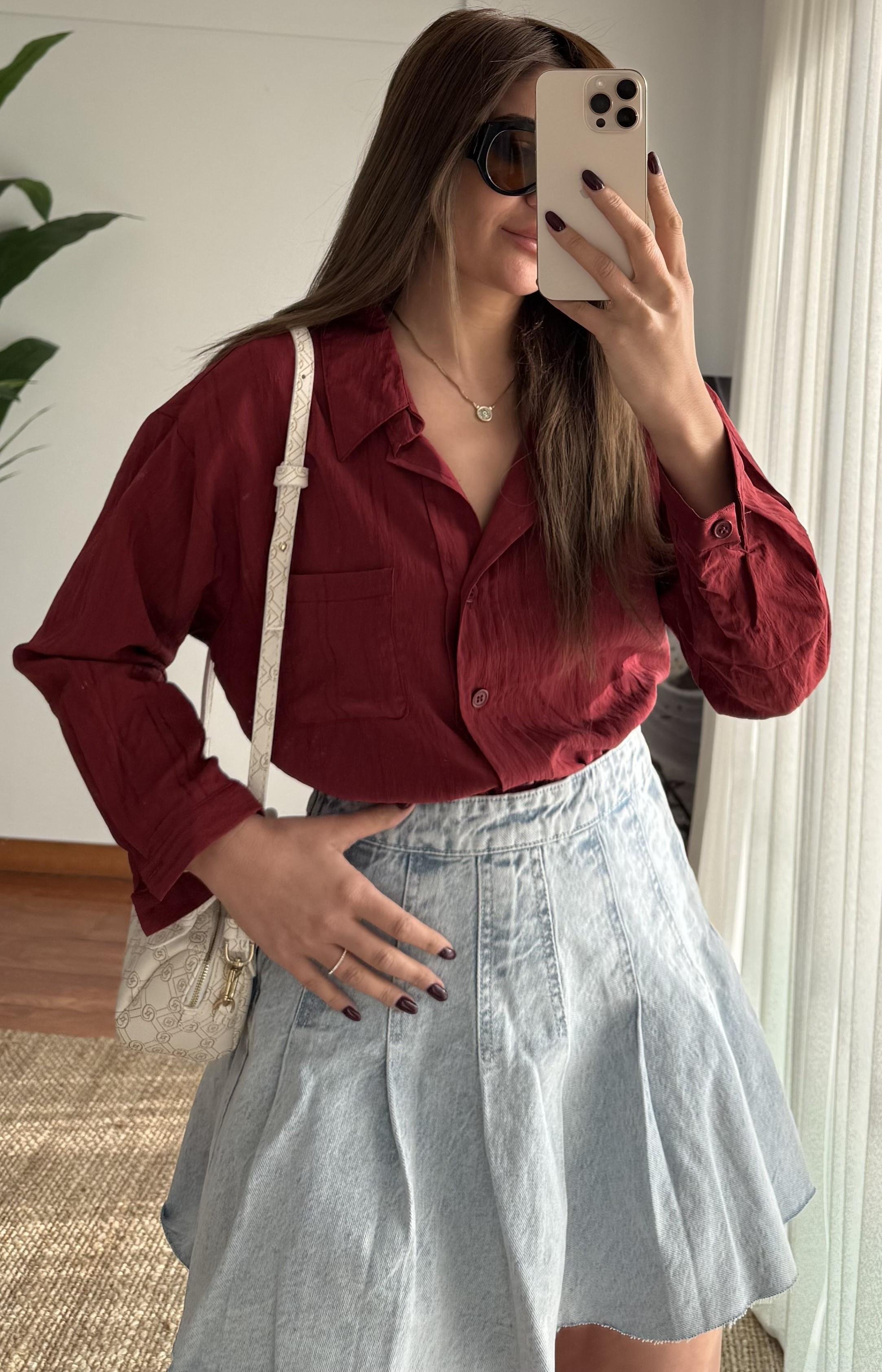 Lüx Kalite Basic Salaş Gömlek -Bordo