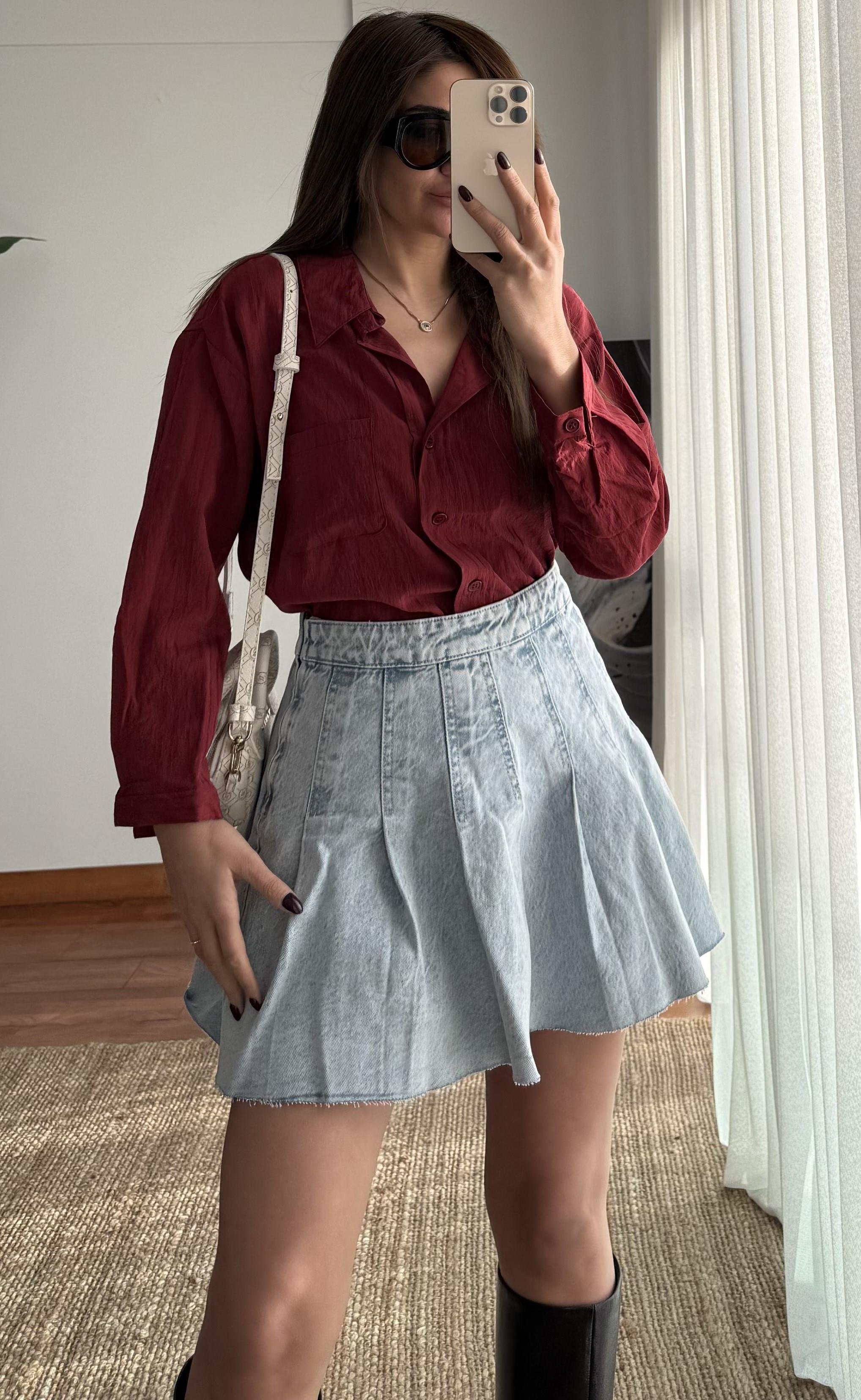 Lüx Kalite Basic Salaş Gömlek -Bordo