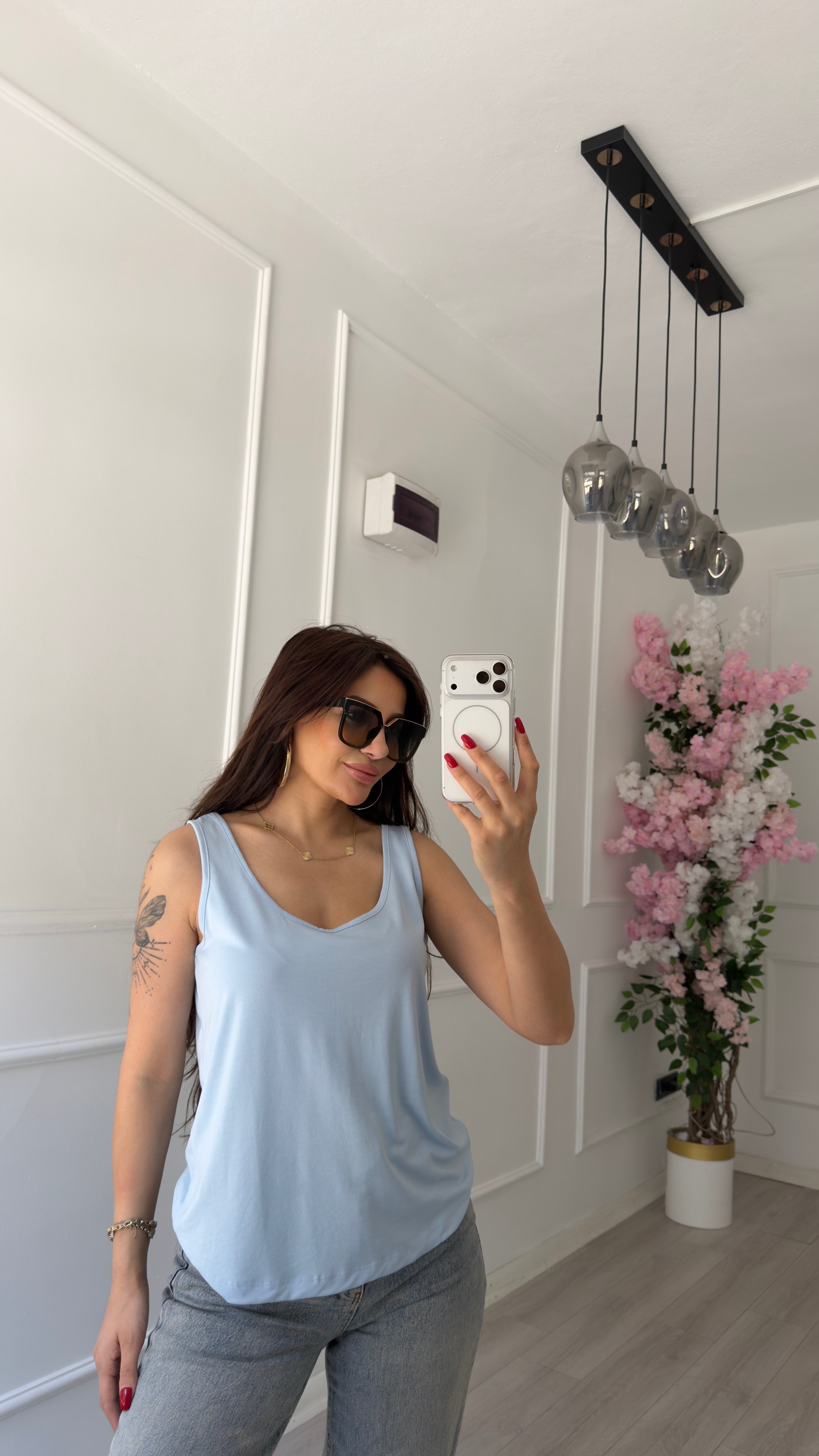 Mavi Askılı Viskon Atlet Bluz