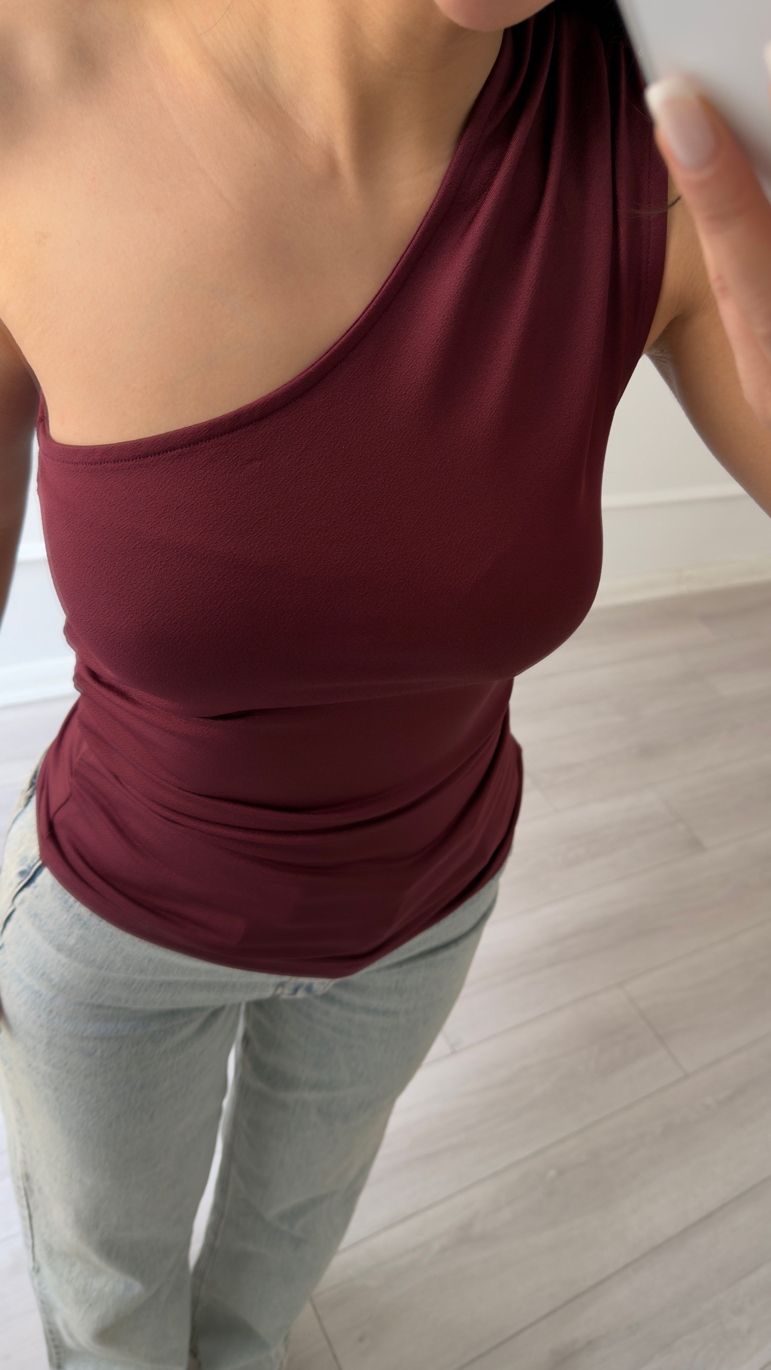 Mürdüm Astimetrik Tek Omuzlu Bluz