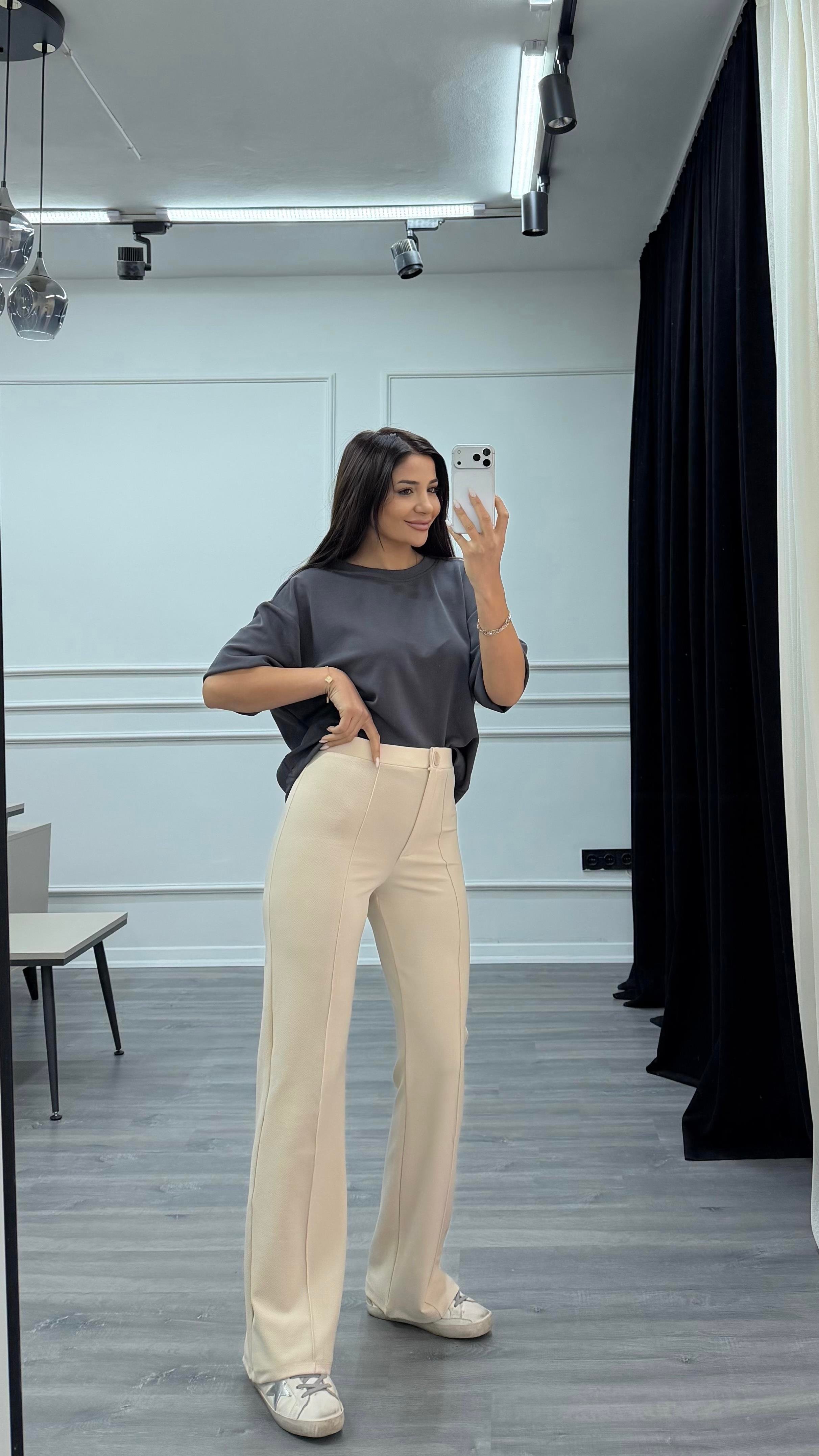 Önü Çimalı İspanyol Paça Palazzo Pantalon  camel