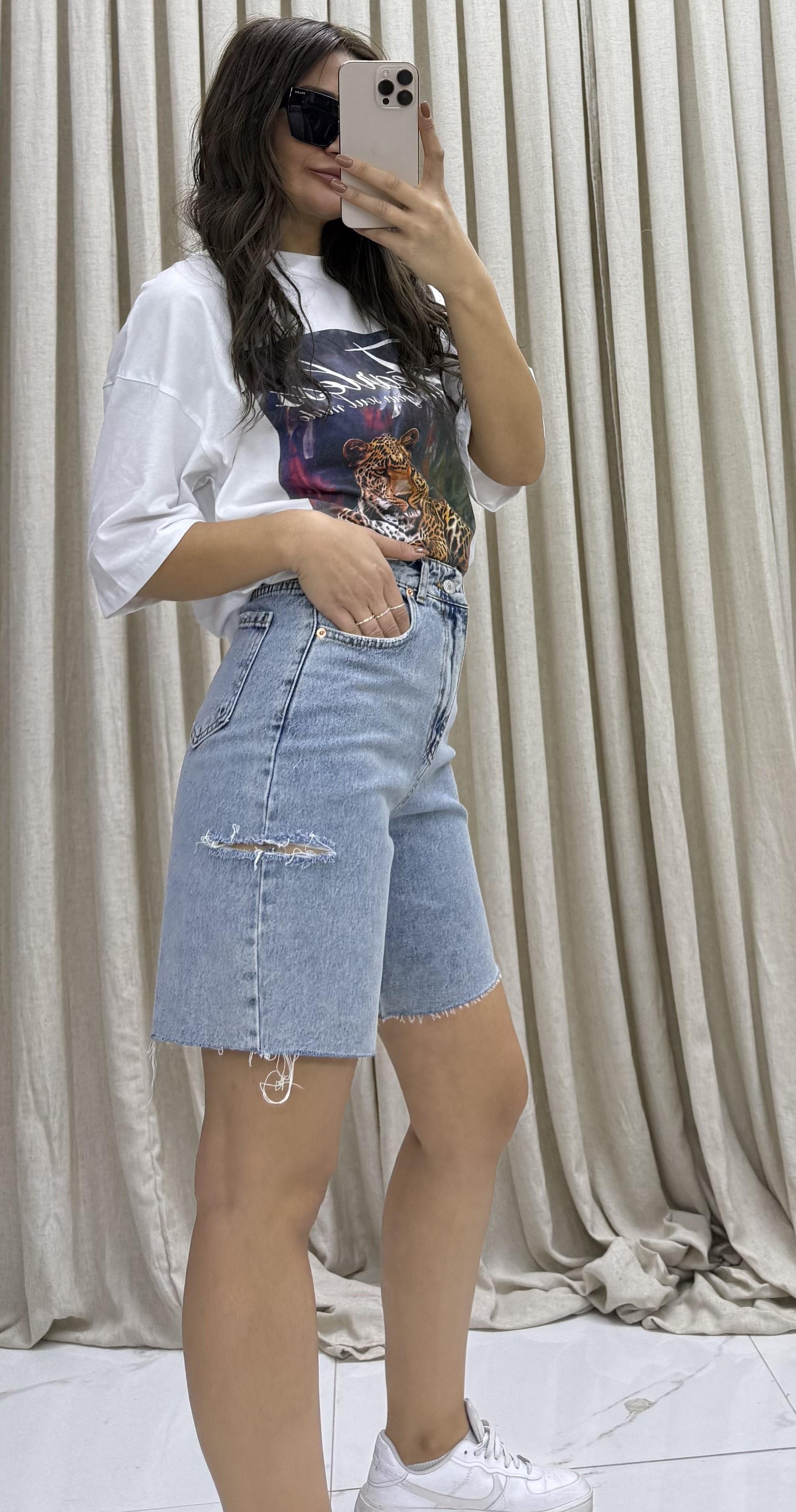 Oversize %100 Pamuk  Fit Baskılı Beyaz T-Shirt