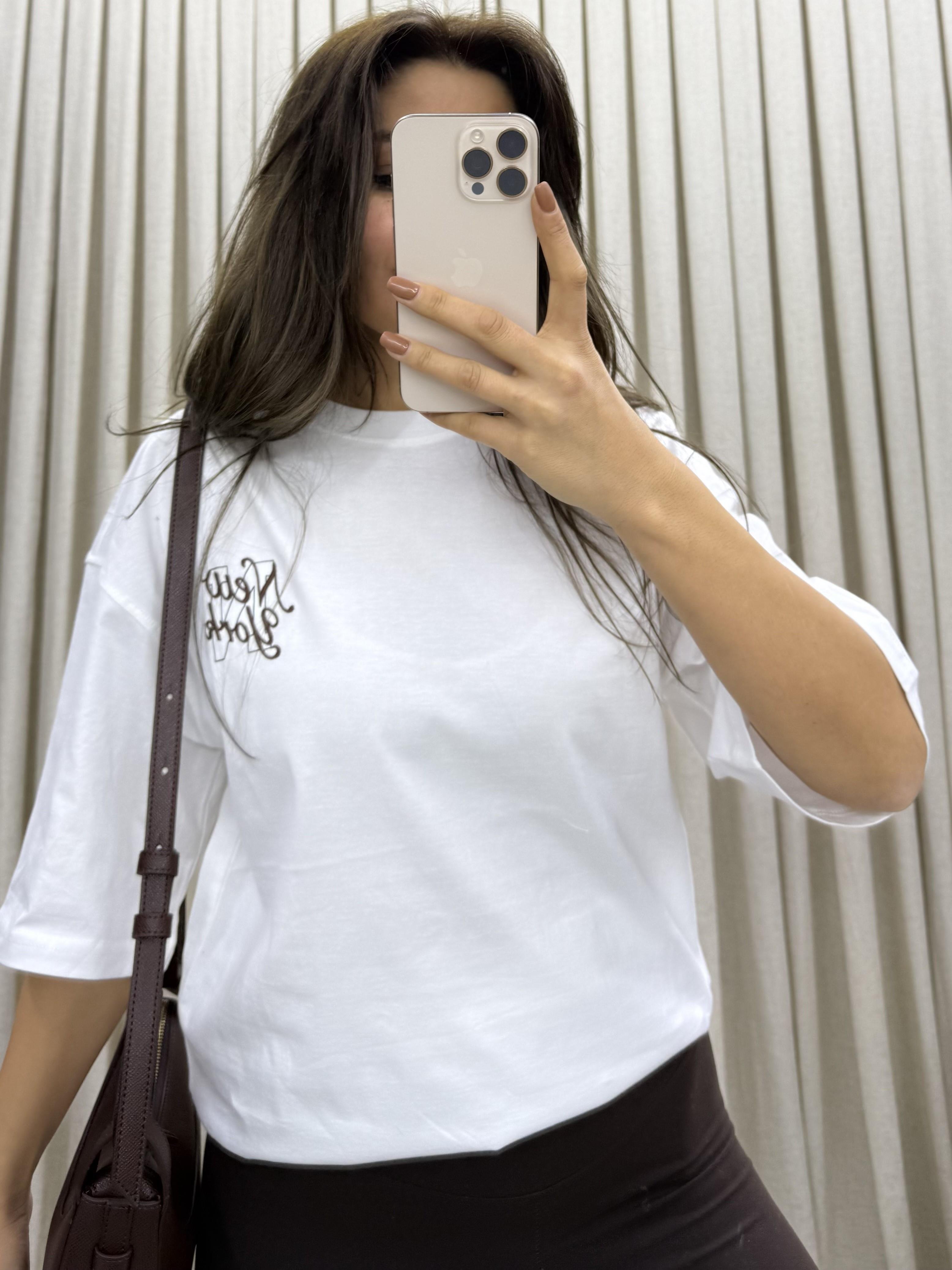 Oversize Bisiklet Yaka Baskılı Kadın T-Shirt