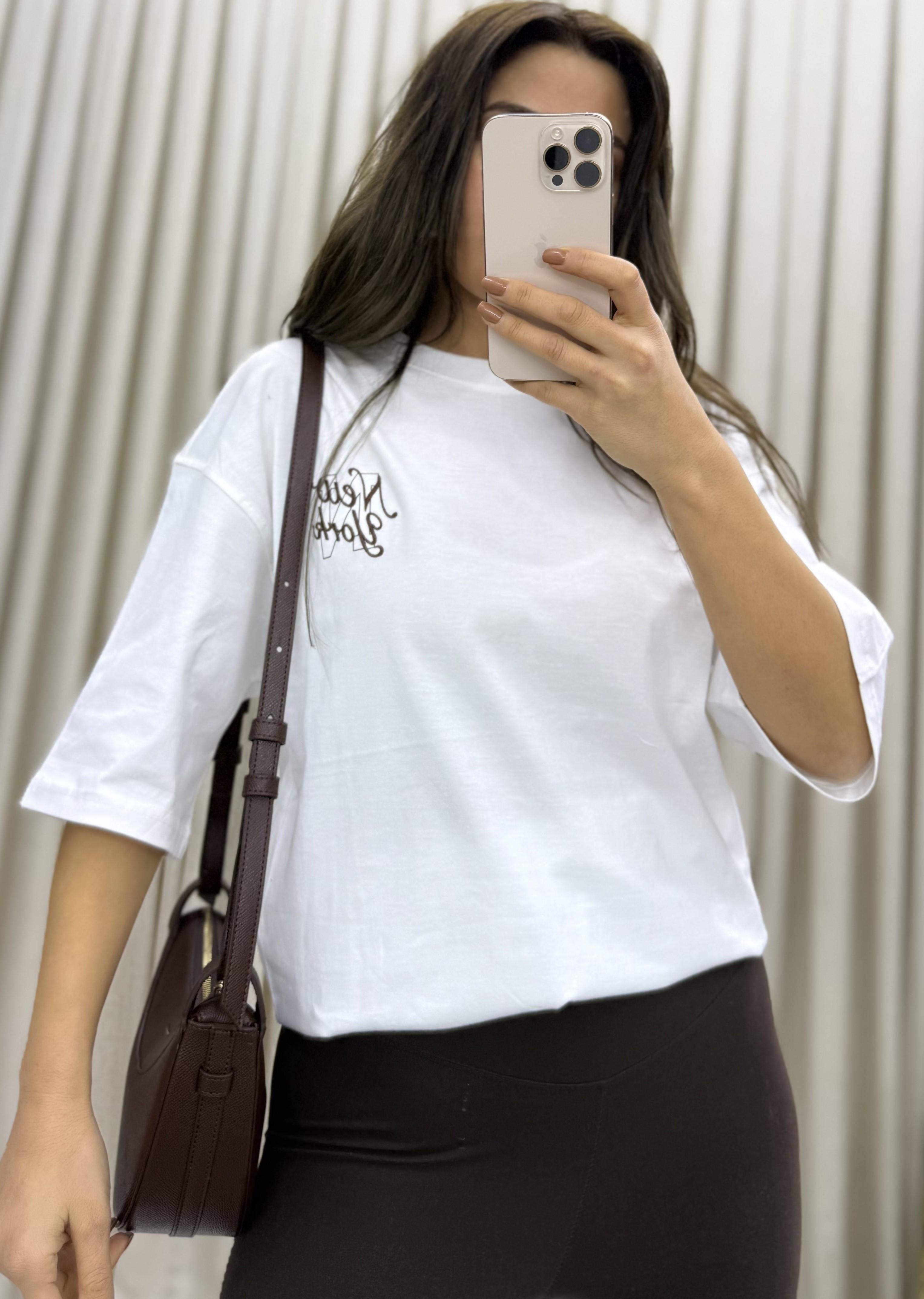 Oversize Bisiklet Yaka Baskılı Kadın T-Shirt