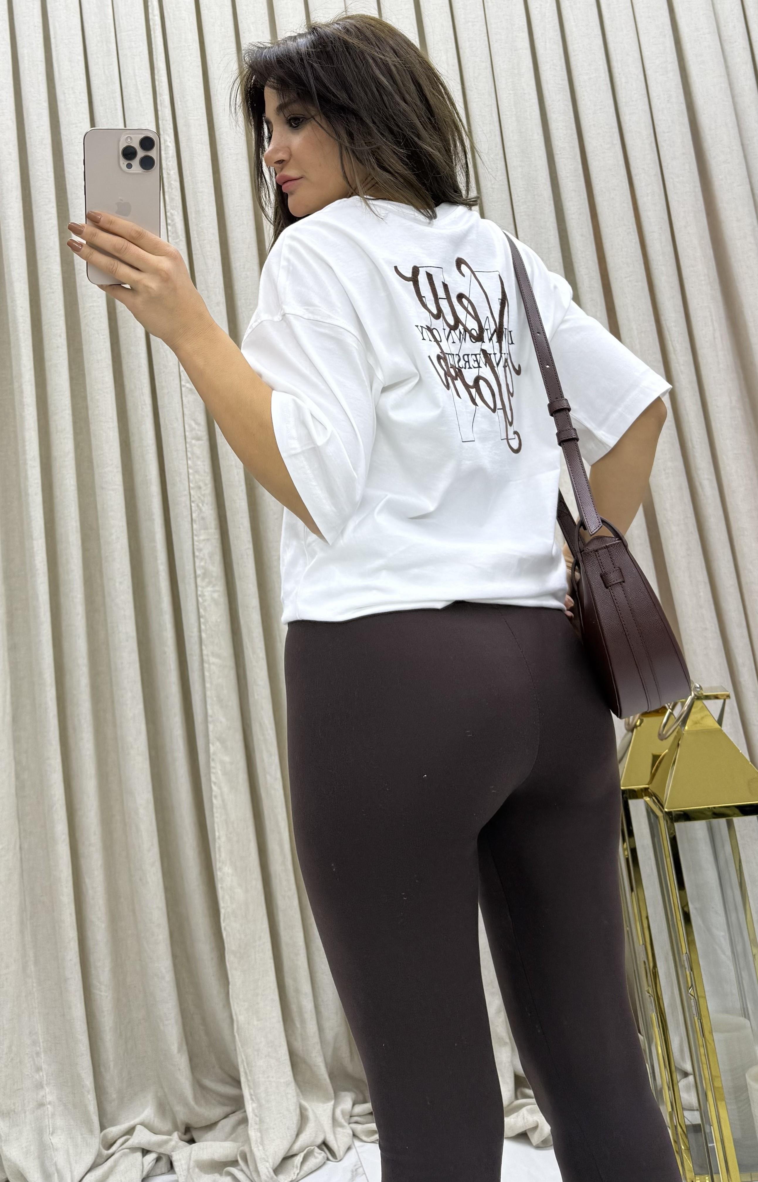 Oversize Bisiklet Yaka Baskılı Kadın T-Shirt